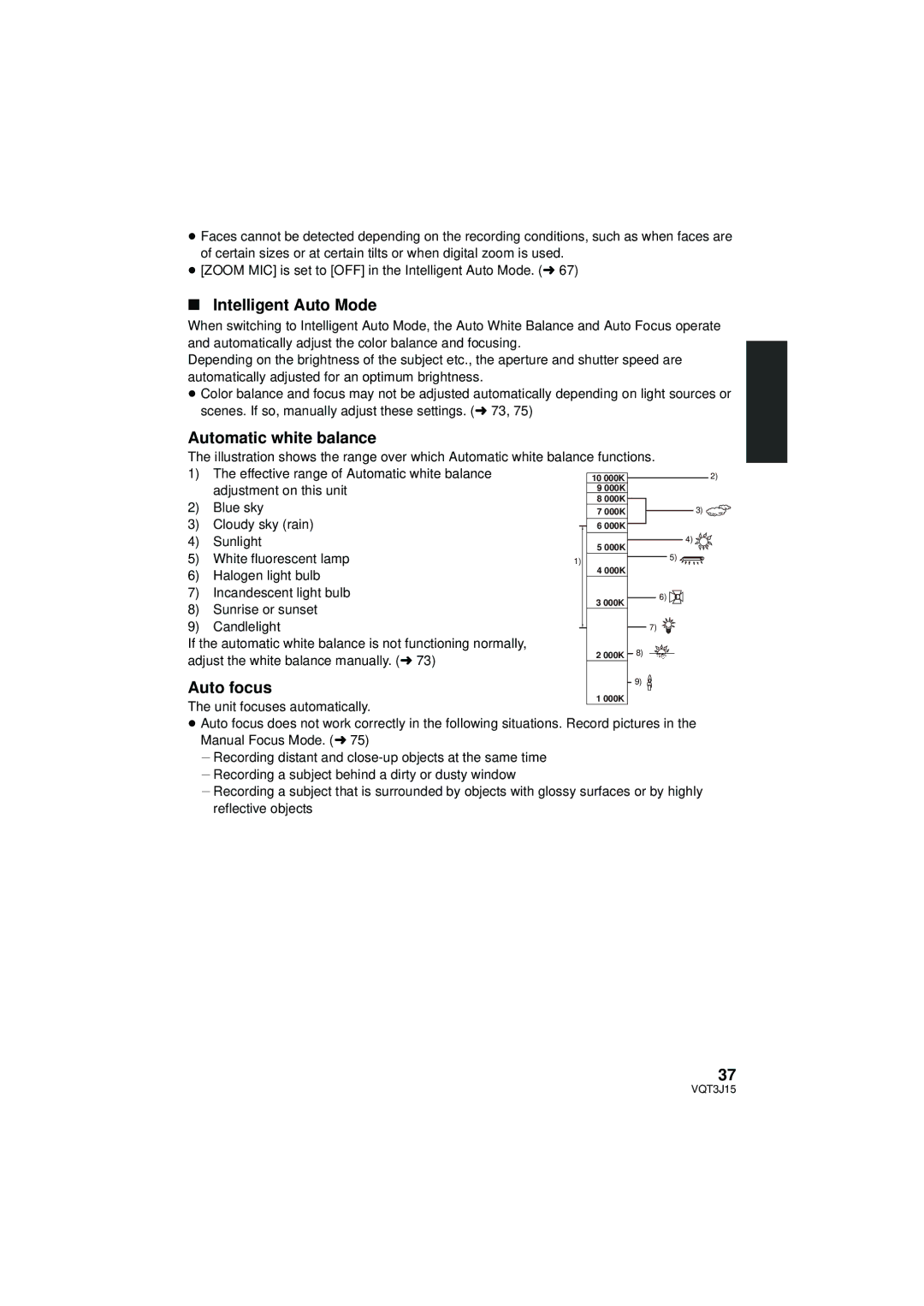 Panasonic HDC-HS80P/PC, HDC-TM80P/PC, HDC-SD80P/PC owner manual Intelligent Auto Mode, Automatic white balance, Auto focus 