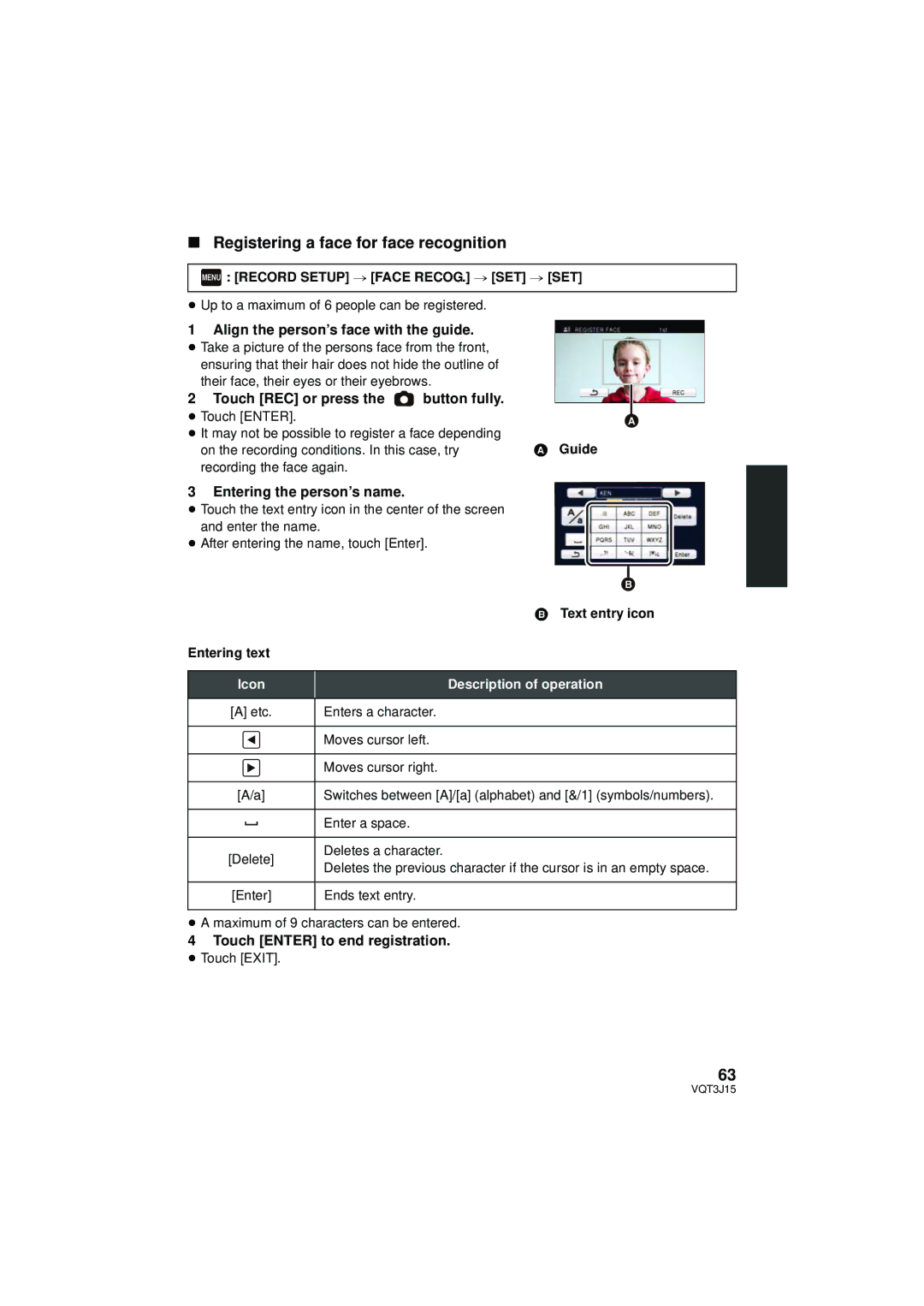 Panasonic HDC-TM80P/PC, HDC-HS80P/PC Registering a face for face recognition, Align the person’s face with the guide 