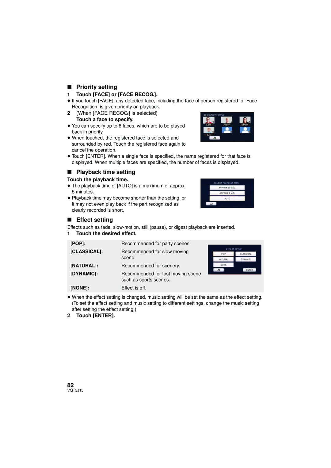 Panasonic HDC-HS80P/PC, HDC-TM80P/PC, HDC-SD80P/PC owner manual Priority setting, Playback time setting, Effect setting 