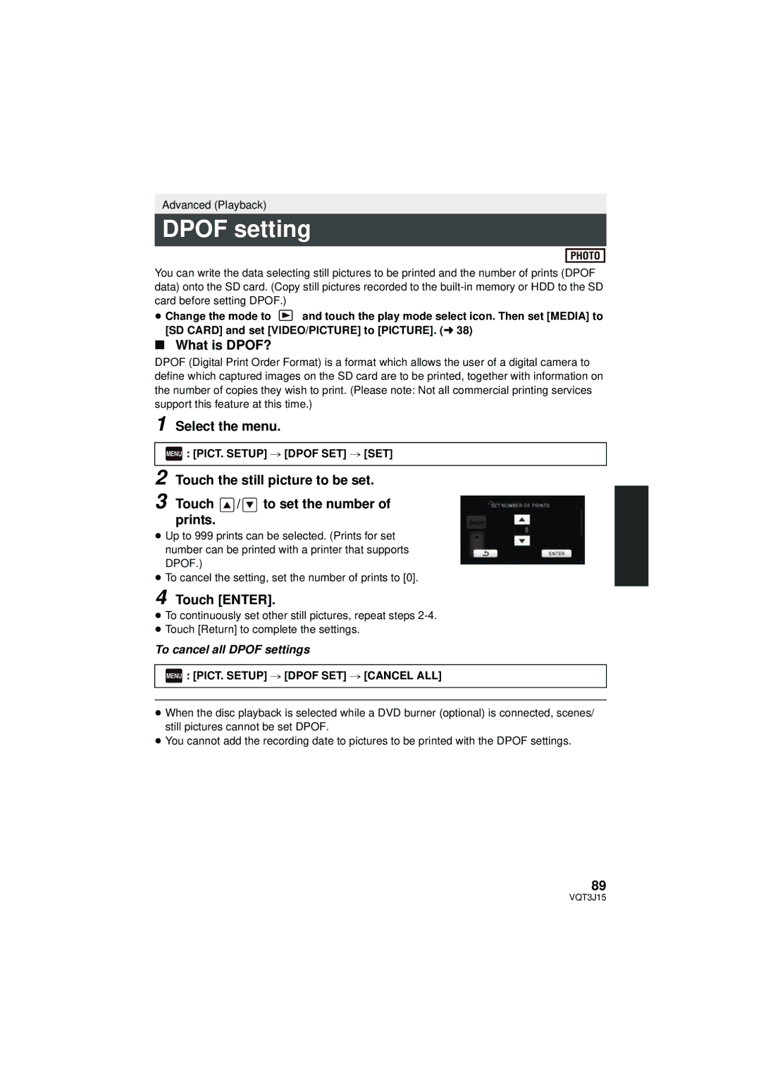 Panasonic HDC-SD80P/PC, HDC-TM80P/PC, HDC-HS80P/PC Dpof setting, What is DPOF?, Menu PICT. Setup # Dpof SET # SET 