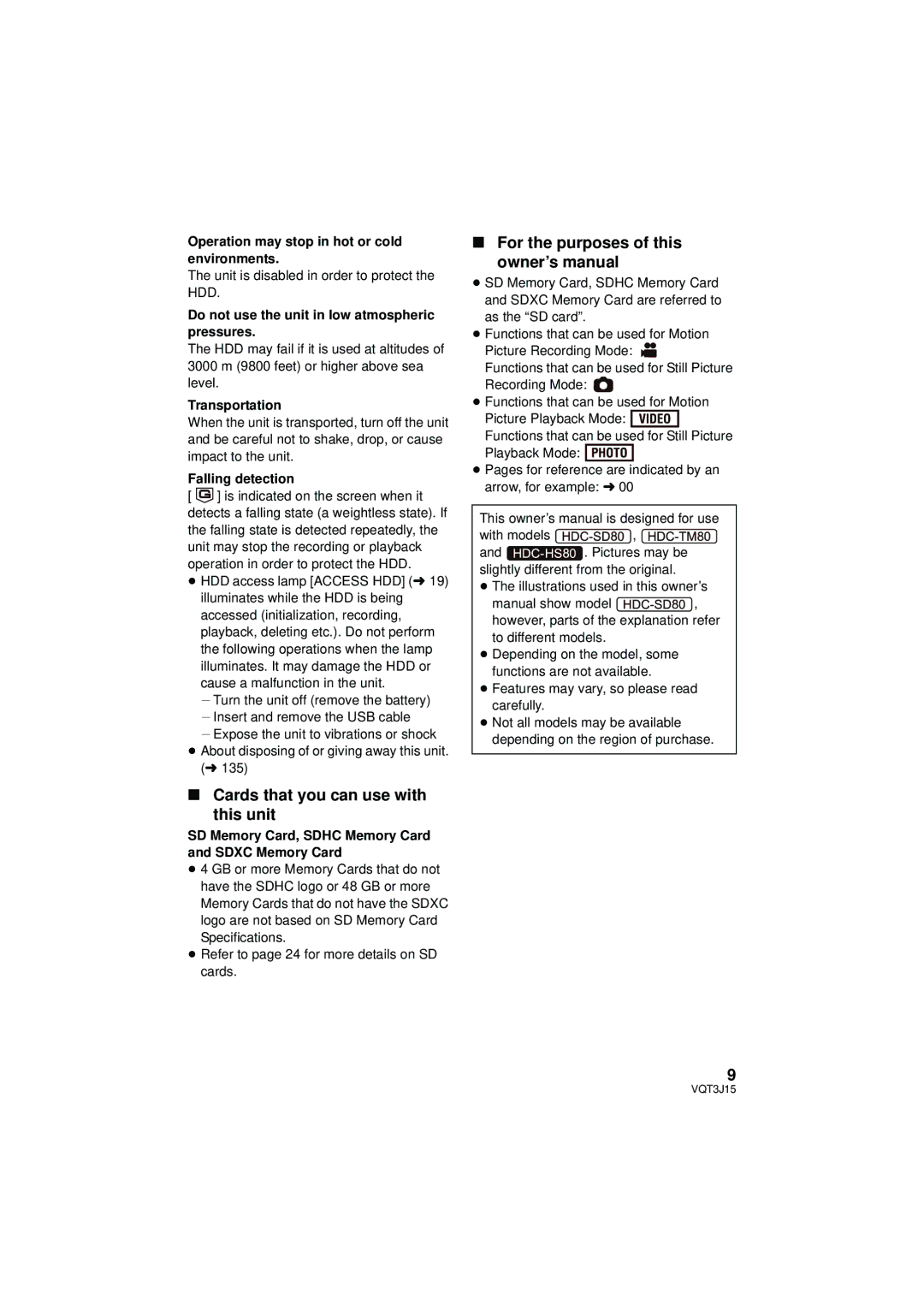 Panasonic HDC-TM80P/PC, HDC-HS80P/PC, HDC-SD80P/PC owner manual Cards that you can use with this unit 