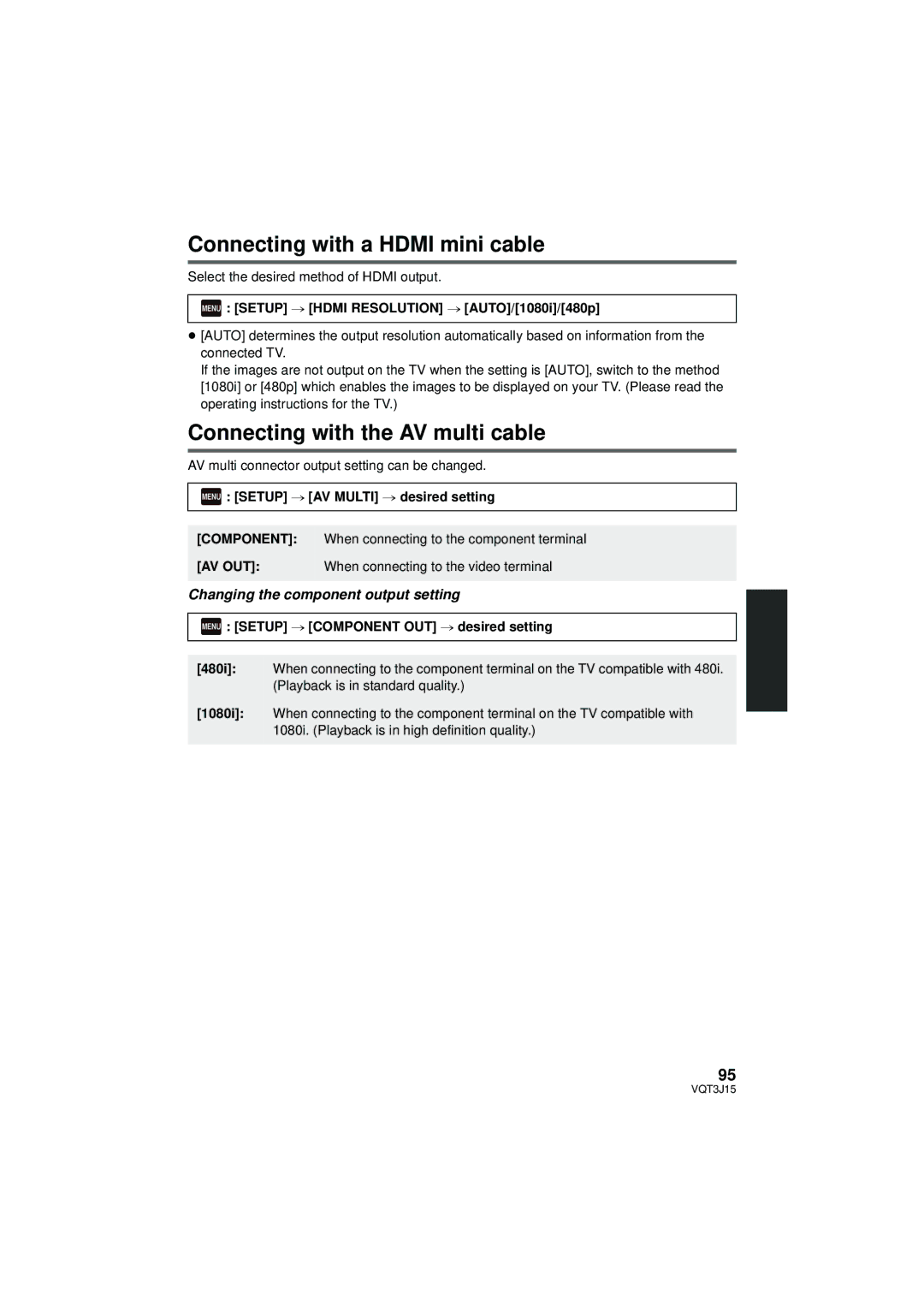 Panasonic HDC-SD80P/PC, HDC-TM80P/PC, HDC-HS80P/PC Connecting with a Hdmi mini cable, Connecting with the AV multi cable 