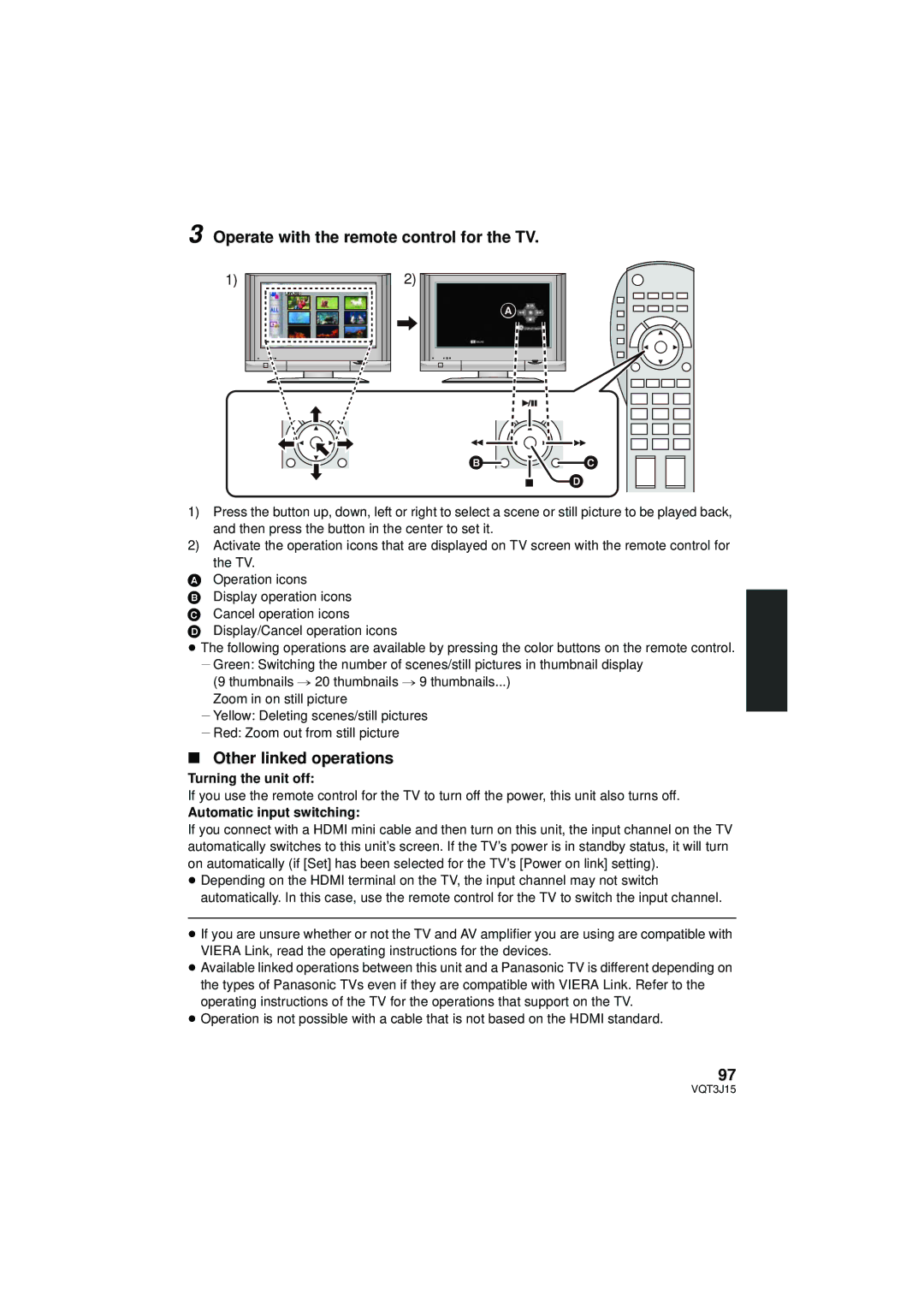 Panasonic HDC-HS80P/PC Operate with the remote control for the TV, Other linked operations, Turning the unit off 