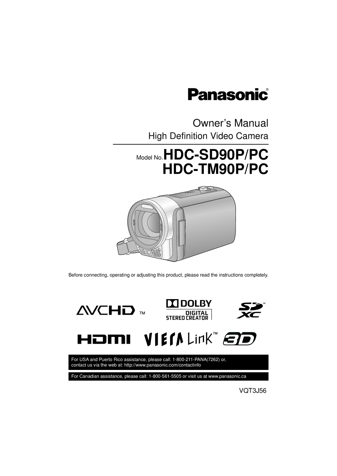 Panasonic HDC-SD90P/PC owner manual HDC-TM90P/PC 