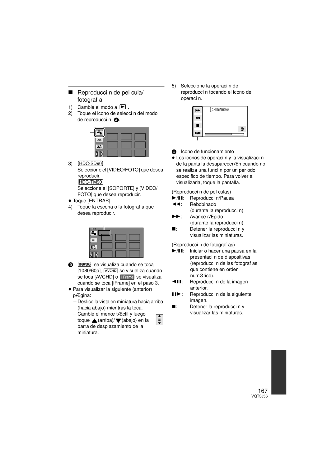 Panasonic HDC-SD90P/PC owner manual Reproducción de película Fotografía, 167, Seleccione el VIDEO/FOTO que desea reproducir 