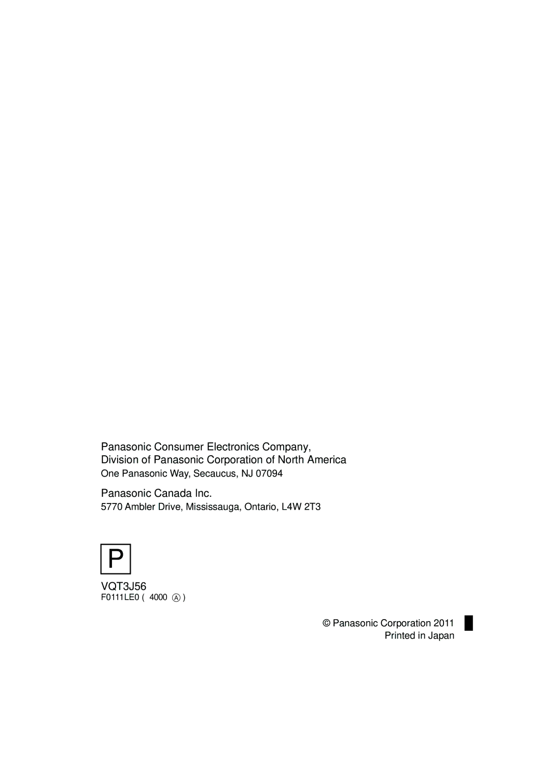 Panasonic HDC-TM90P/PC, HDC-SD90P/PC owner manual Panasonic Canada Inc 