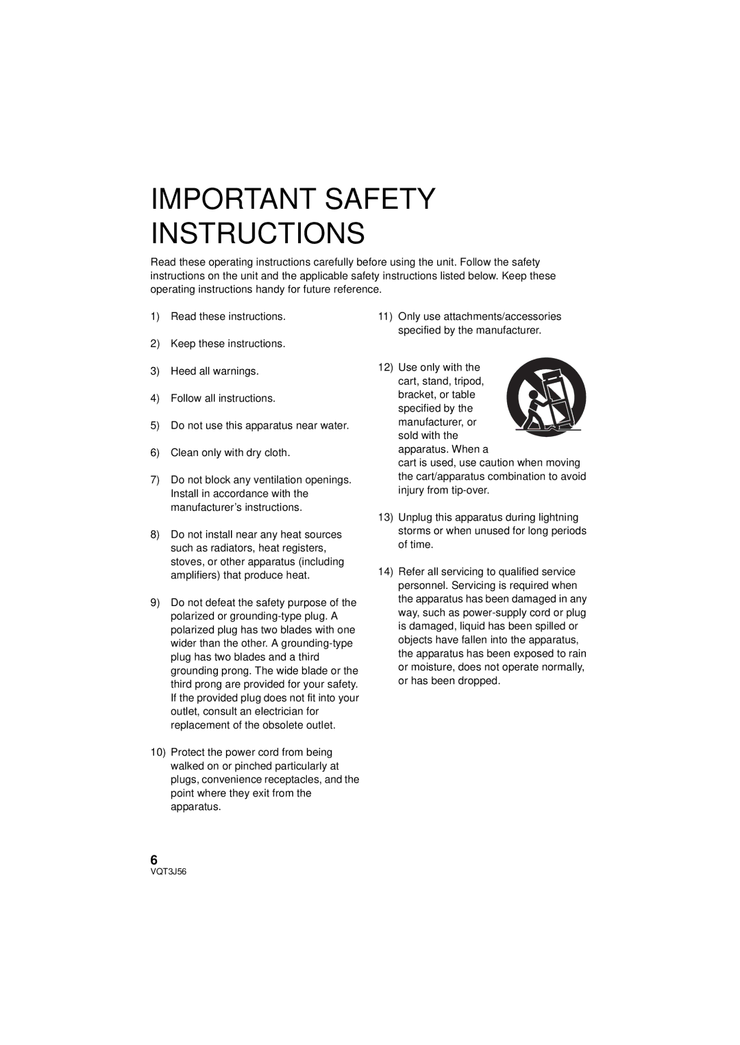 Panasonic HDC-TM90P/PC, HDC-SD90P/PC owner manual Important Safety Instructions 