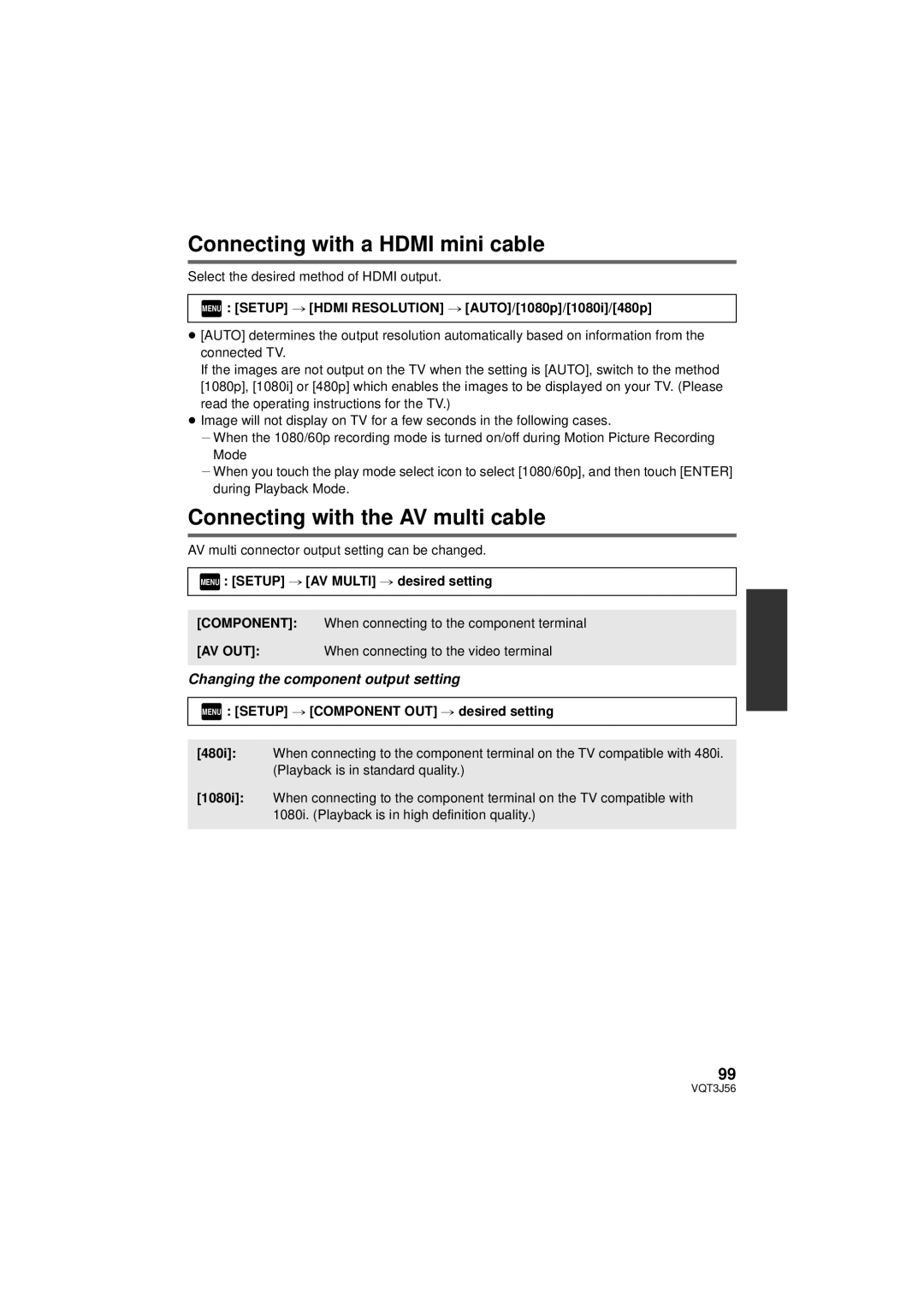 Panasonic HDC-SD90P/PC, HDC-TM90P/PC owner manual Connecting with a Hdmi mini cable, Connecting with the AV multi cable 