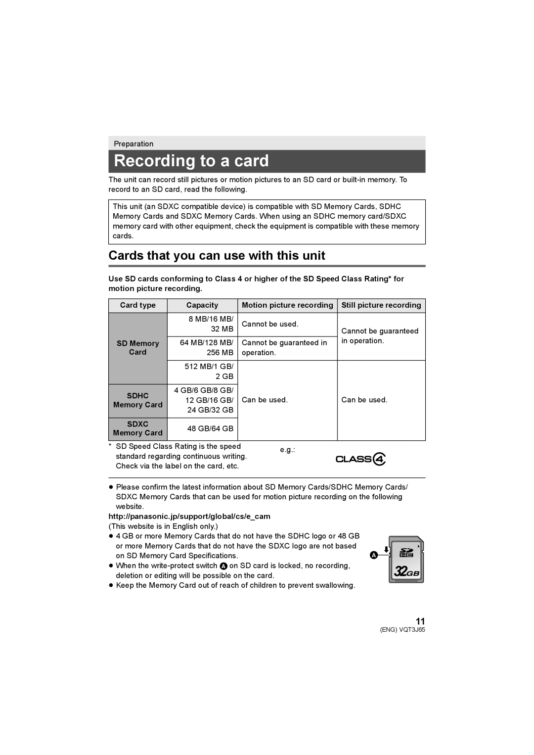 Panasonic HDC-SD90, HDC-TM99, HDC-SD99 operating instructions Recording to a card, Cards that you can use with this unit 