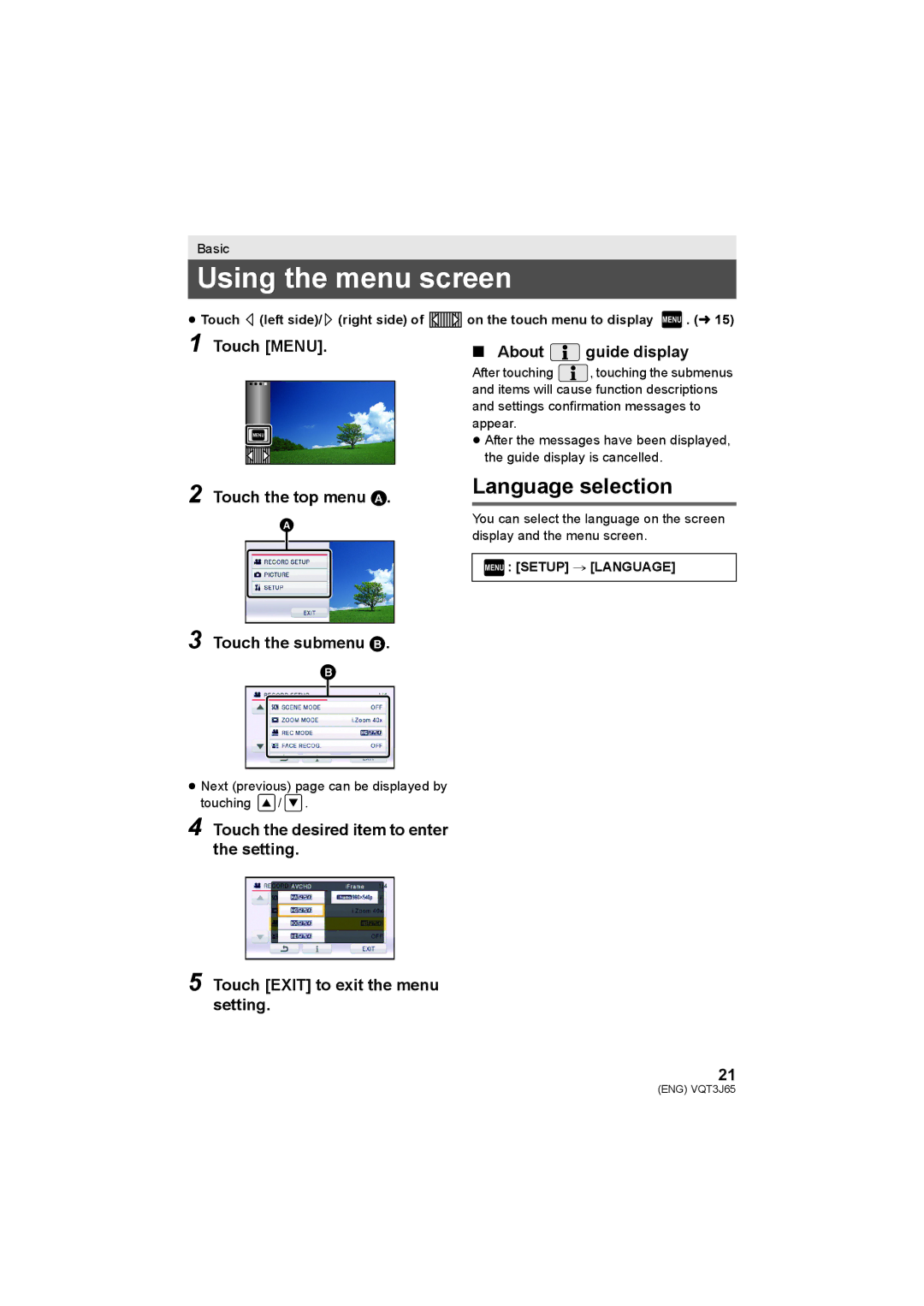 Panasonic HDC-TM99, HDC-SD99, HDC-SD90 operating instructions Using the menu screen, Language selection 