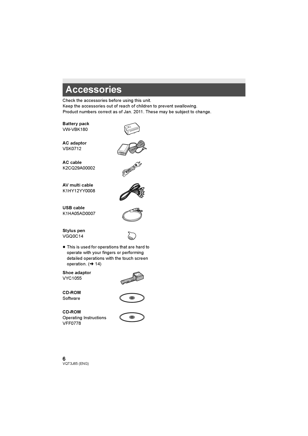 Panasonic HDC-TM99, HDC-SD99, HDC-SD90 operating instructions Accessories 