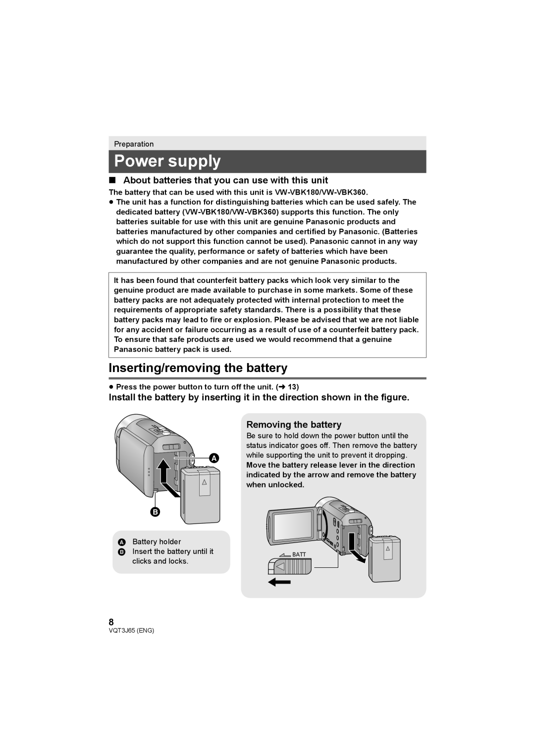 Panasonic HDC-SD90, HDC-TM99 Power supply, Inserting/removing the battery, About batteries that you can use with this unit 