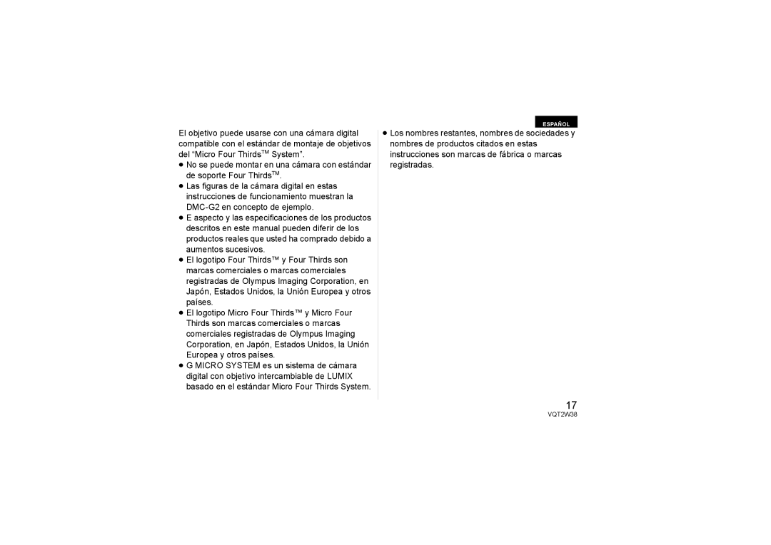 Panasonic HF008, HF-008 operating instructions Español 