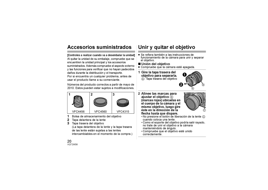 Panasonic HF-008, HF008 operating instructions Accesorios suministrados, Unir y quitar el objetivo, Unión del objetivo 