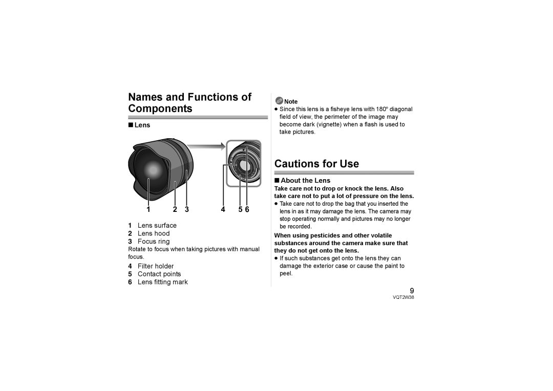 Panasonic HF008, HF-008 operating instructions Names and Functions of Components, About the Lens 