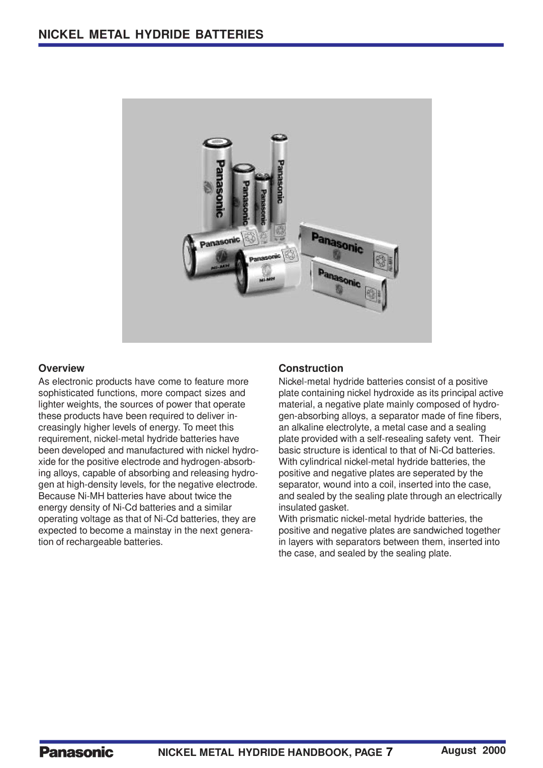 Panasonic HHR160A manual Overview, Construction, August 