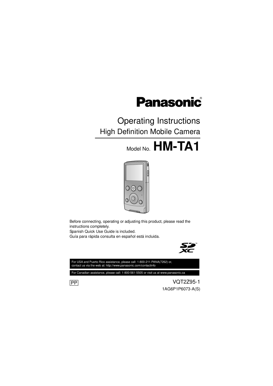 Panasonic VQT2Z95-1, HM-TA1, 1AG6P1P6073-S, 1AG6P1P6073-A operating instructions Operating Instructions 