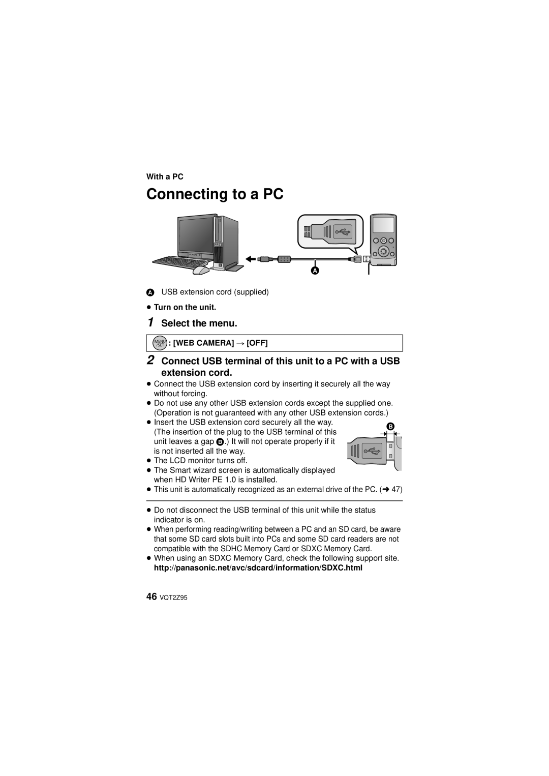 Panasonic 1AG6P1P6073-S, HM-TA1, VQT2Z95-1, 1AG6P1P6073-A operating instructions Connecting to a PC 