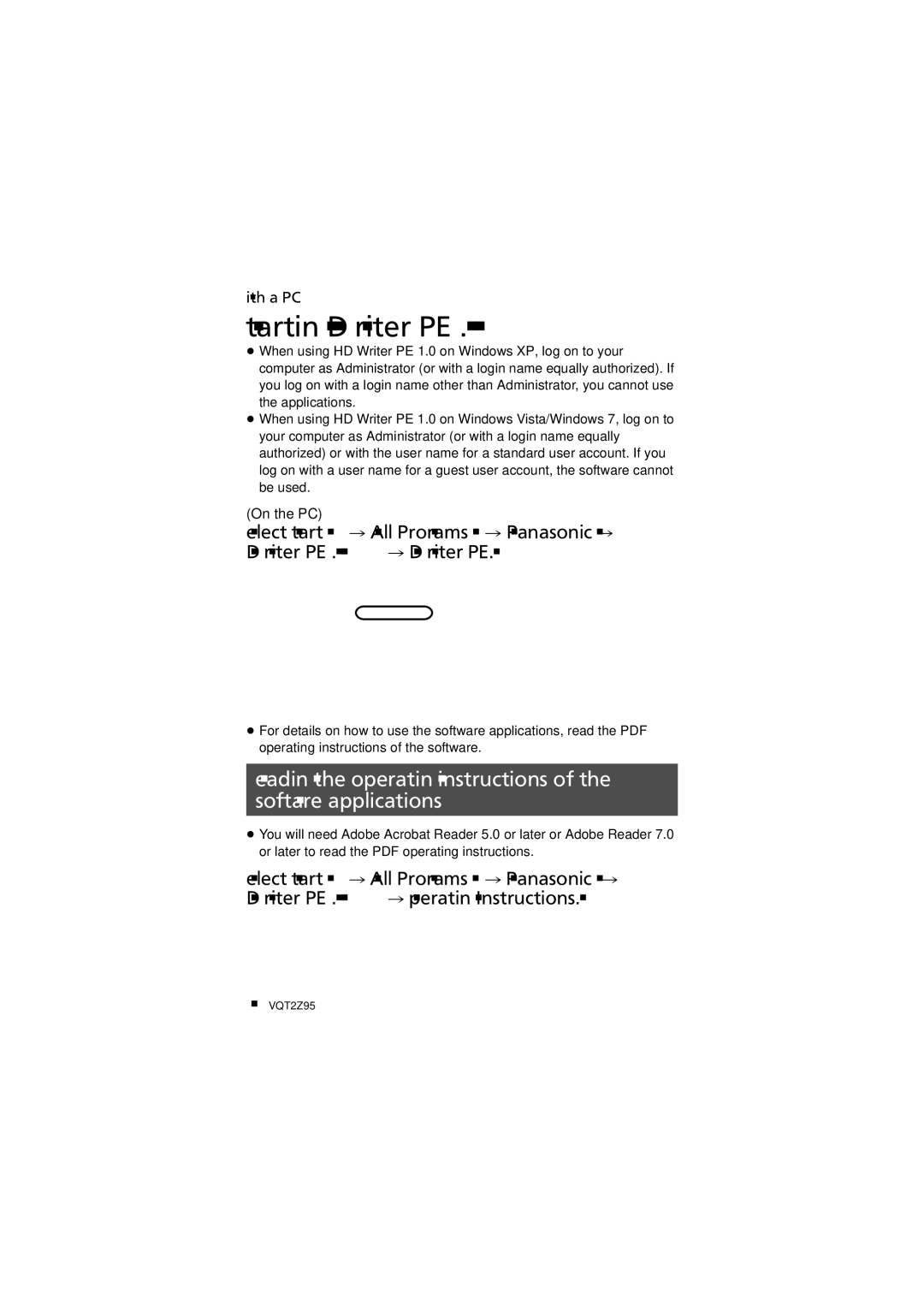 Panasonic HM-TA1, VQT2Z95-1, 1AG6P1P6073-S, 1AG6P1P6073-A operating instructions Starting HD Writer PE 