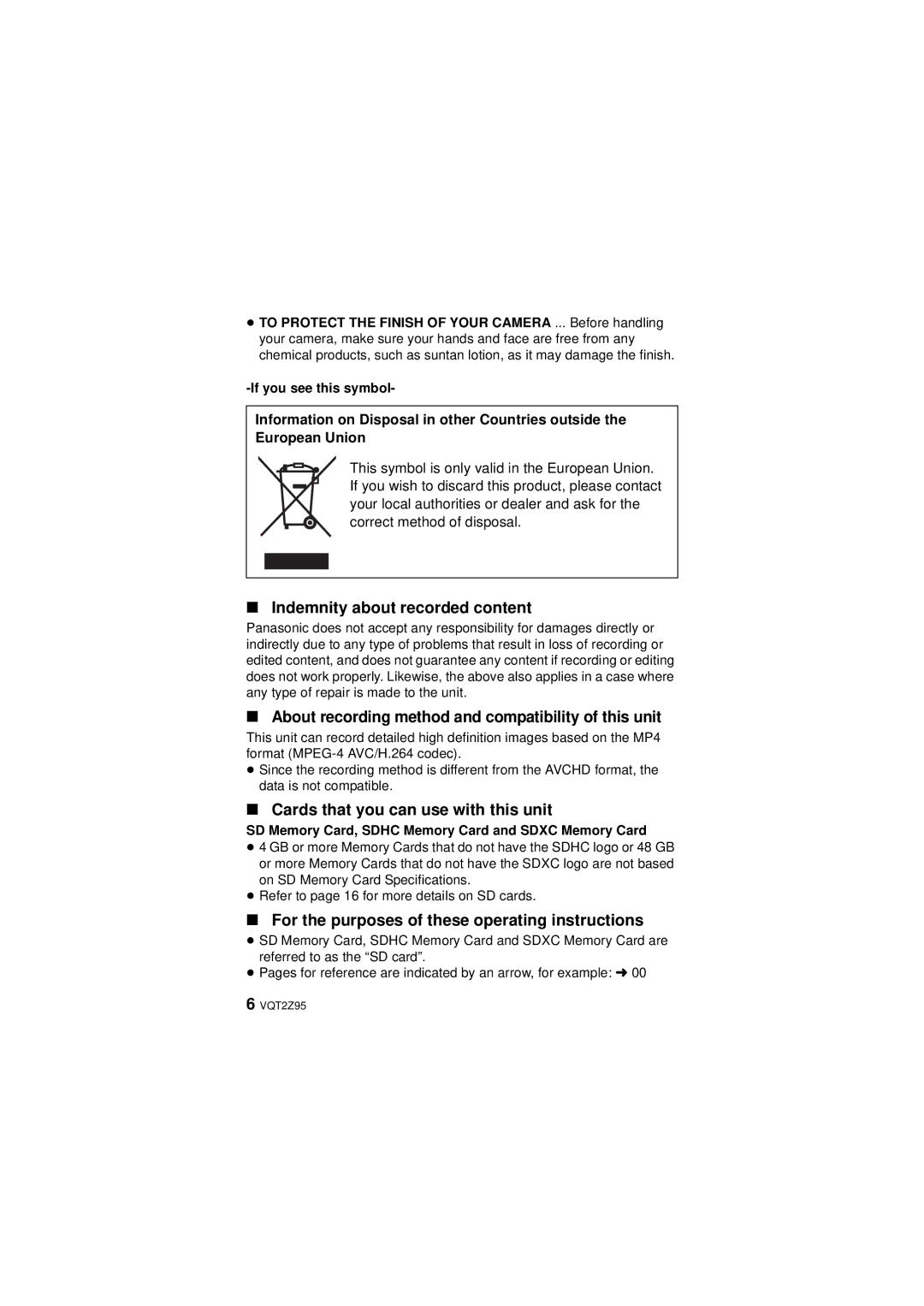 Panasonic 1AG6P1P6073-S, HM-TA1 Indemnity about recorded content, About recording method and compatibility of this unit 