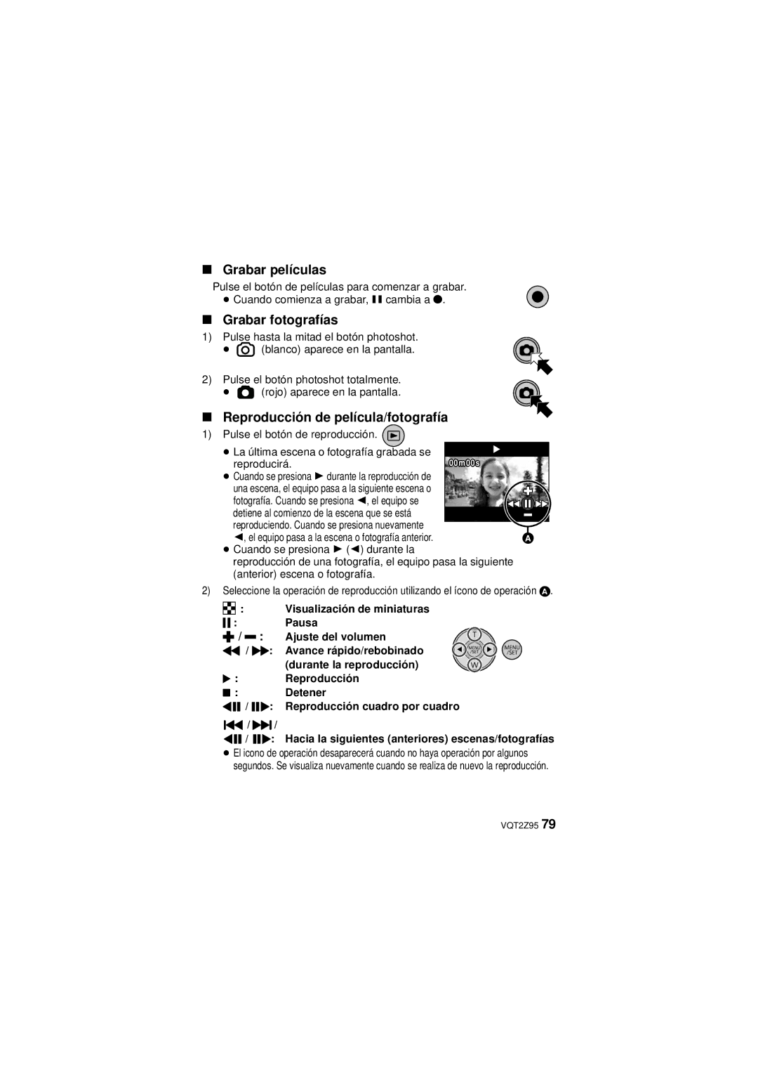 Panasonic 1AG6P1P6073-A, HM-TA1, VQT2Z95-1 Grabar películas, Grabar fotografías, Reproducción de película/fotografía 