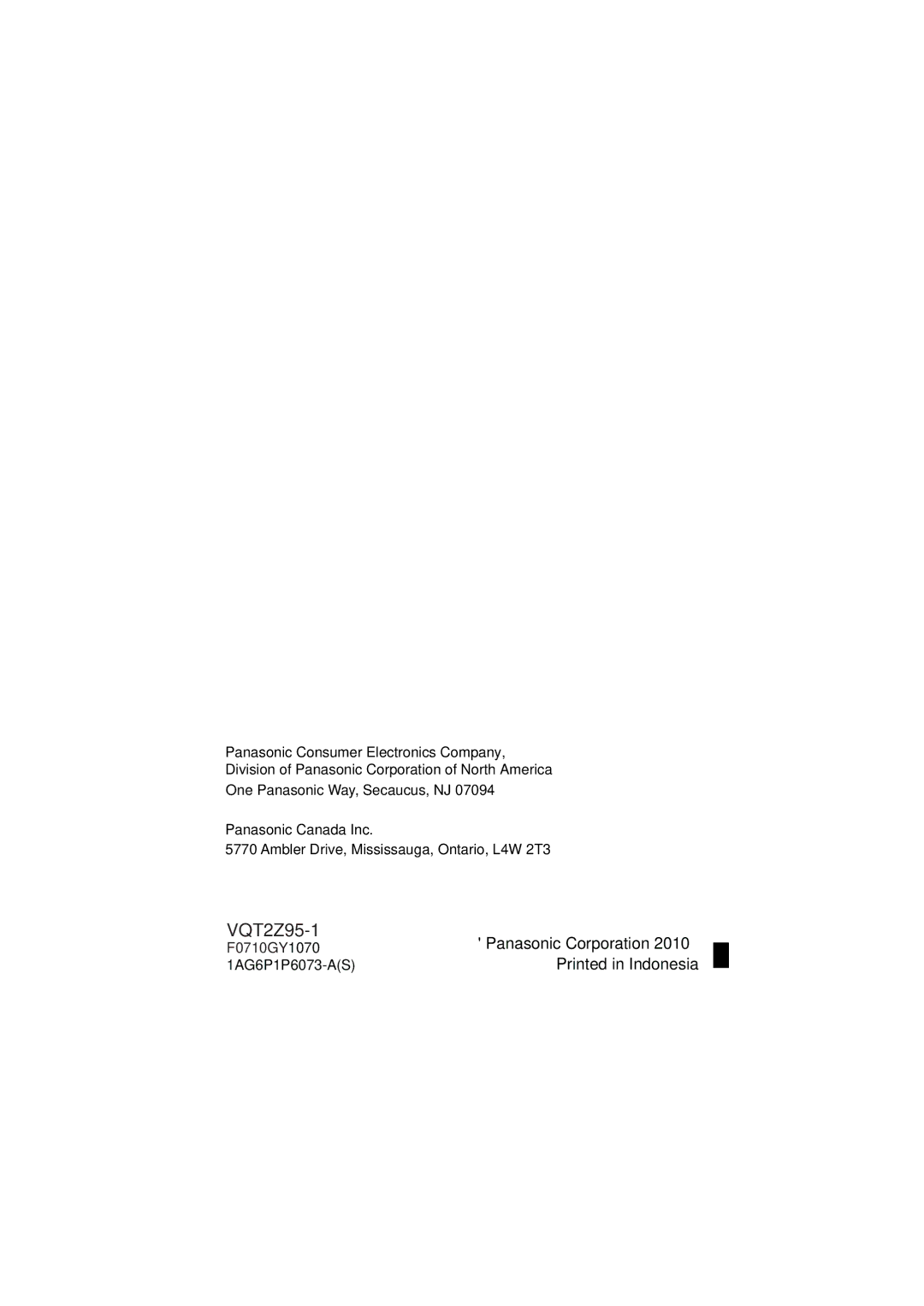 Panasonic HM-TA1, VQT2Z95-1, 1AG6P1P6073-S operating instructions F0710GY1070 Panasonic Corporation 1AG6P1P6073-AS 