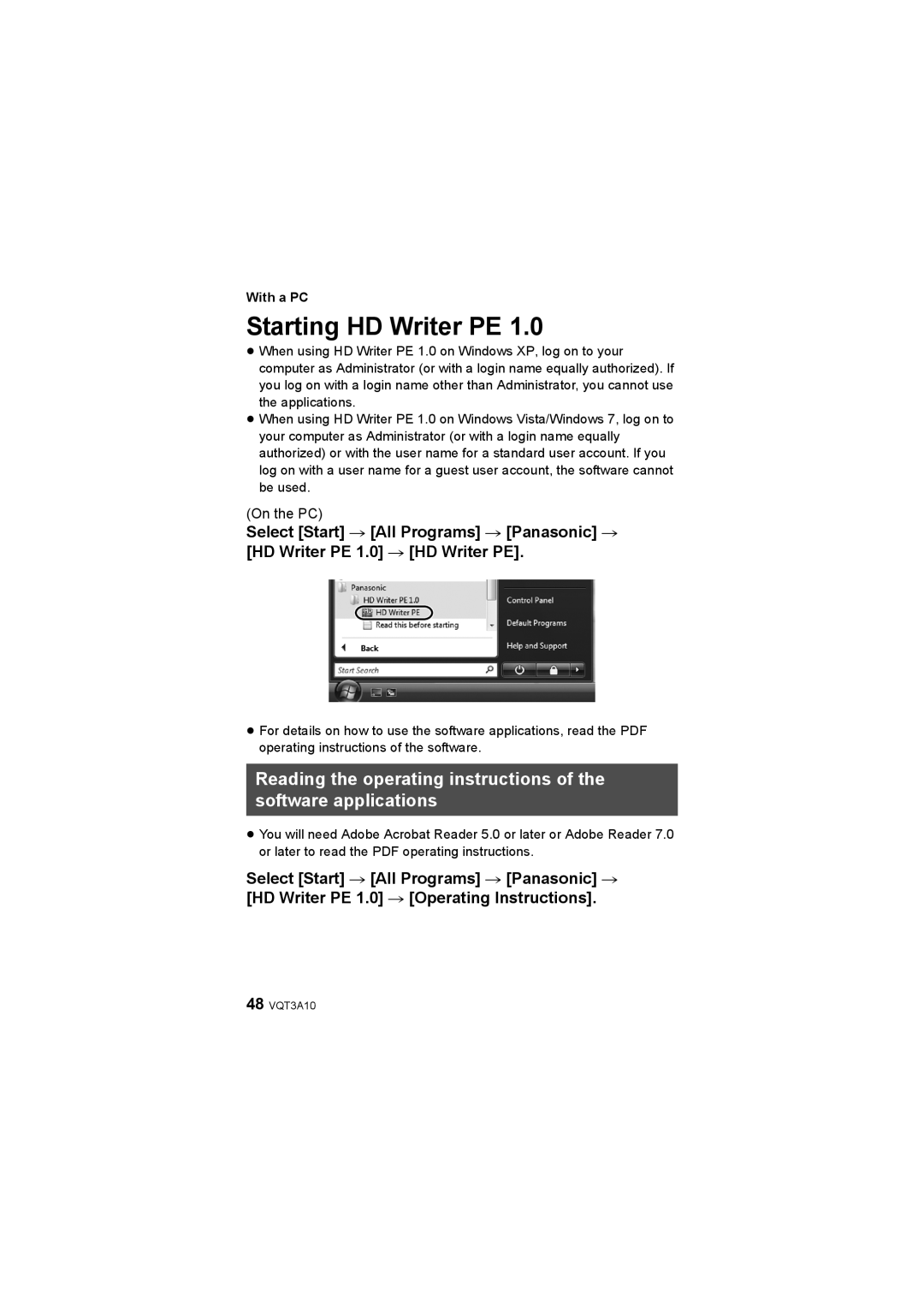 Panasonic HM-TA1 operating instructions Starting HD Writer PE 