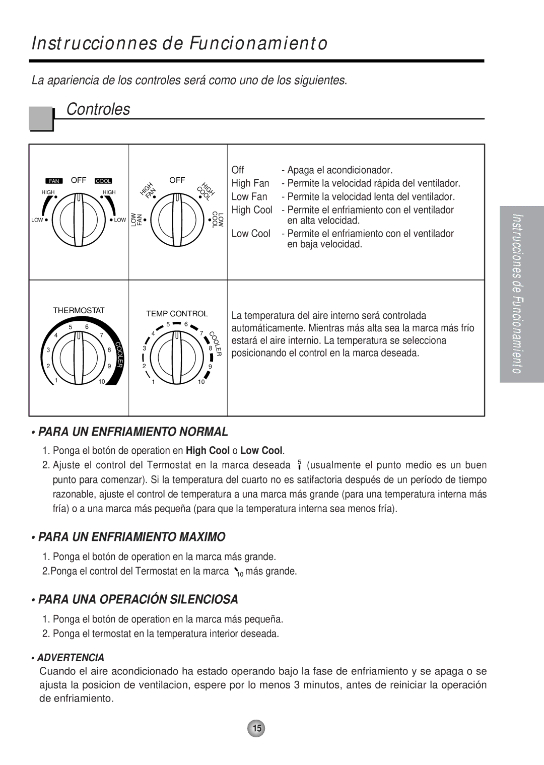 Panasonic HQ-2051RH Instruccionnes de Funcionamiento, Controles, Para UN Enfriamiento Normal, Para UN Enfriamiento Maximo 