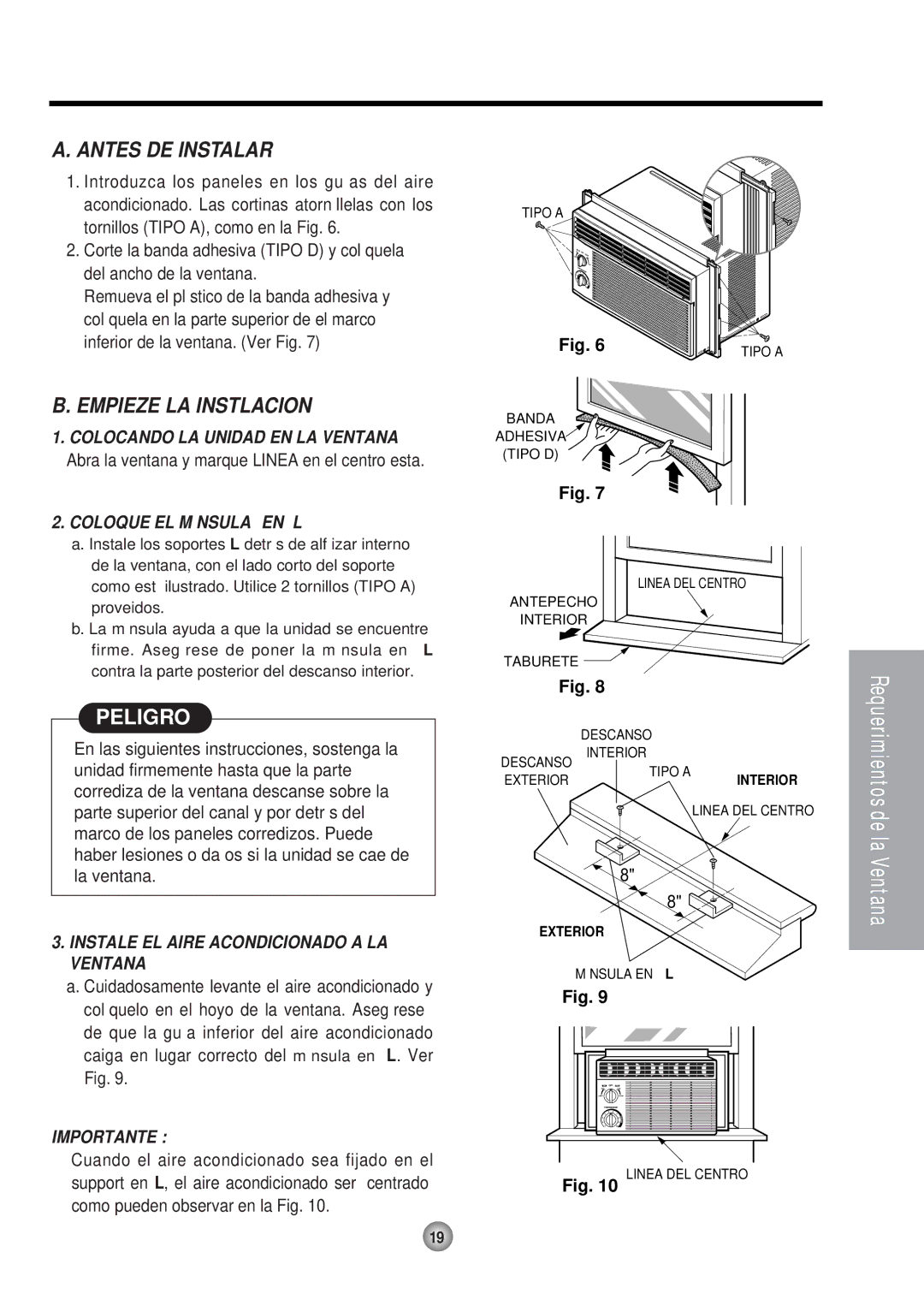 Panasonic HQ-2051RH manual Antes DE Instalar, Empieze LA Instlacion, Coloque EL Ménsula EN L, Importante 