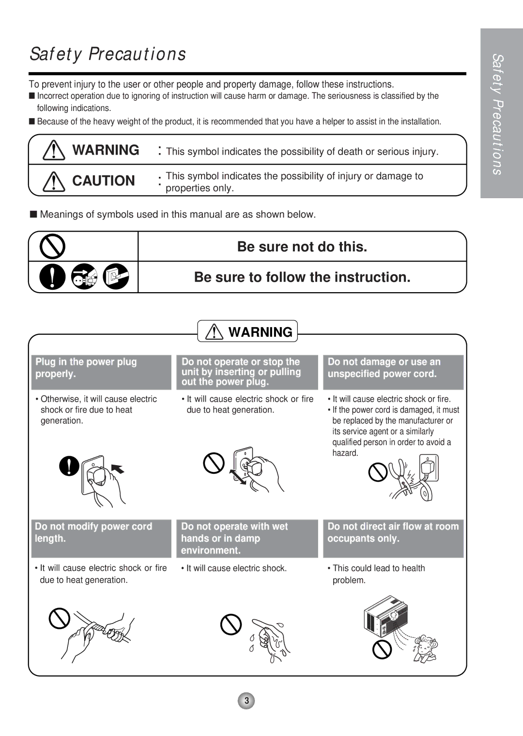 Panasonic HQ-2051RH Safety Precautions, Plug in the power plug properly, Do not modify power cord Do not operate with wet 