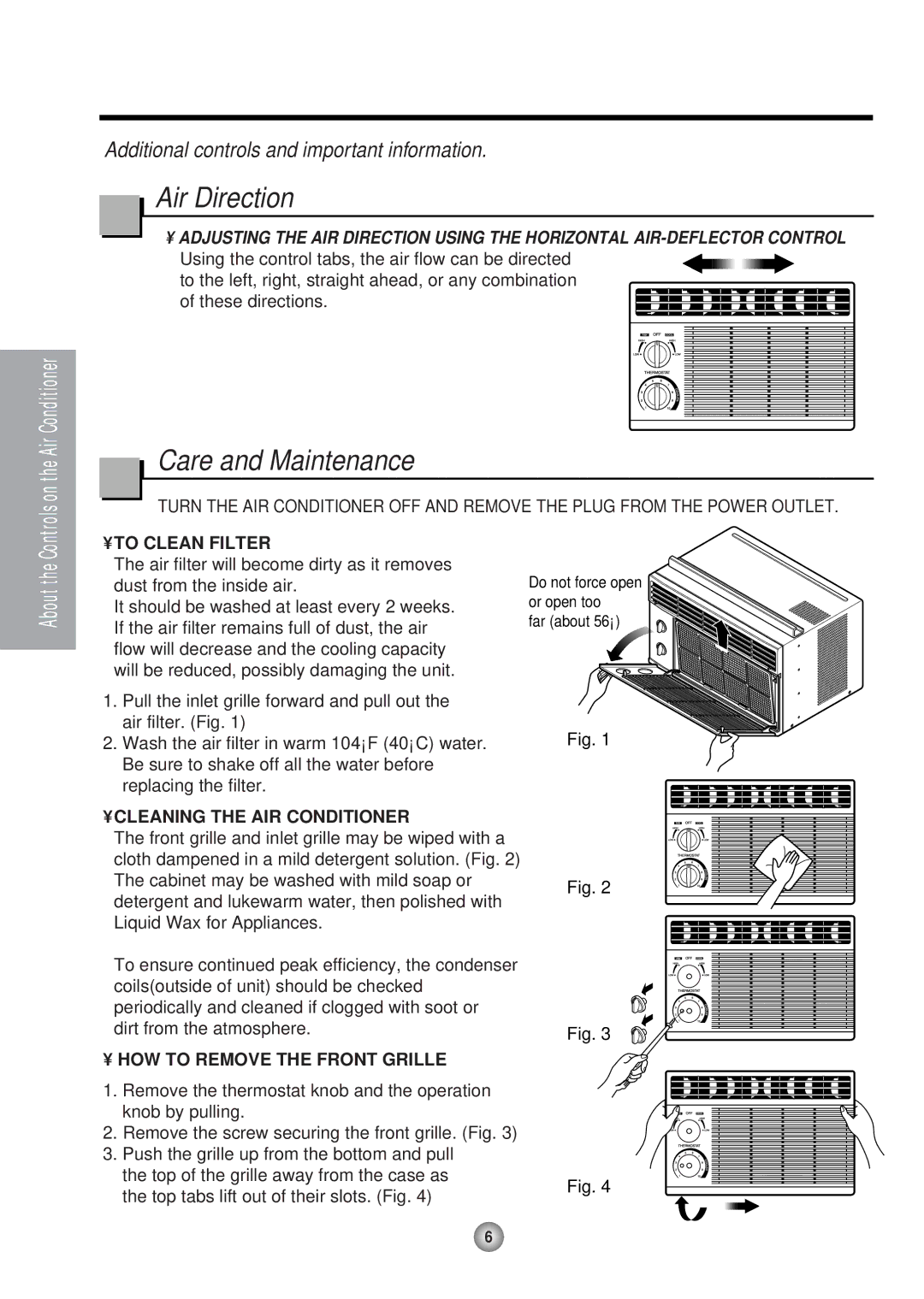 Panasonic HQ-2051RH manual Air Direction, Care and Maintenance 