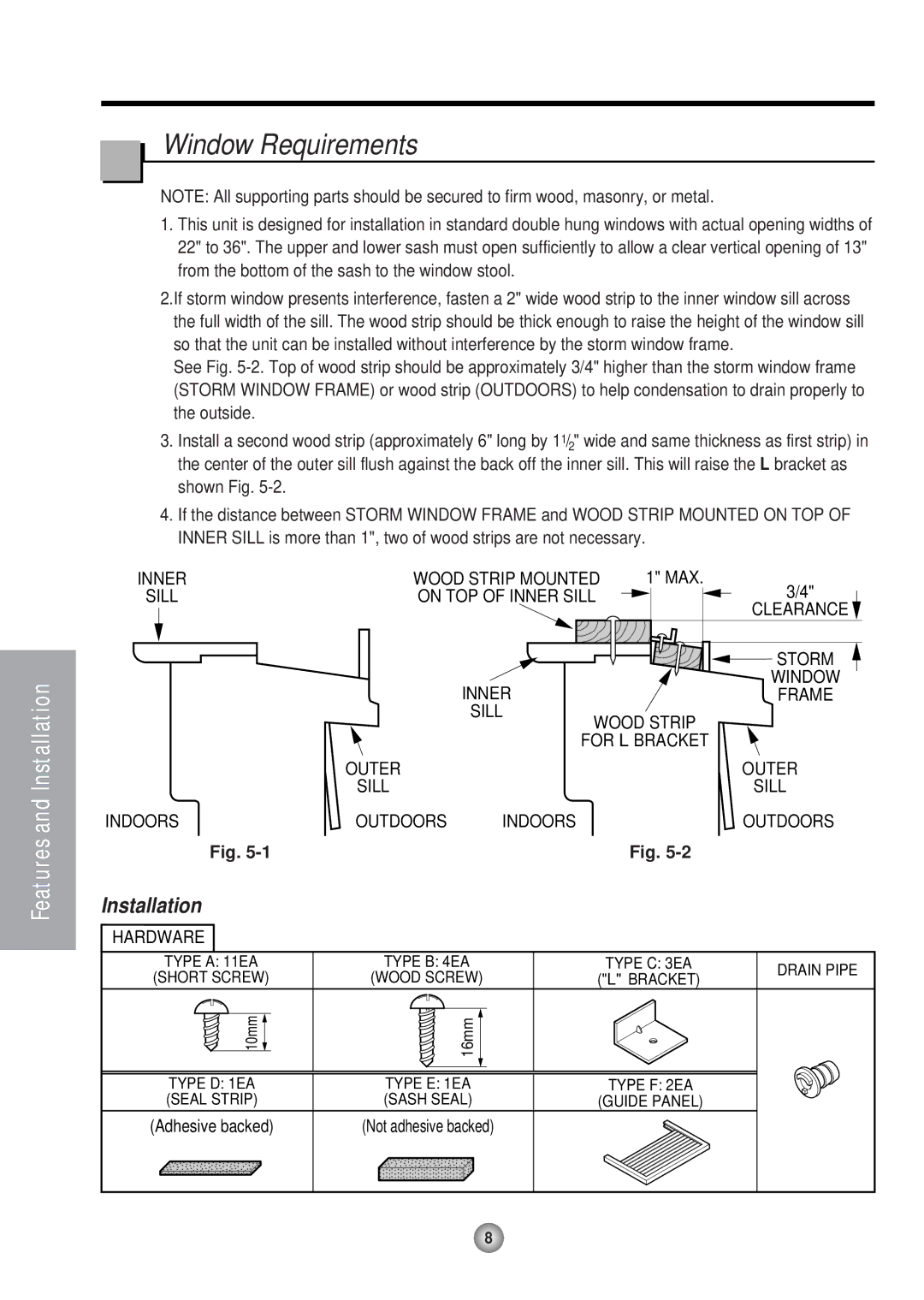 Panasonic HQ-2051RH manual Window Requirements, Hardware 