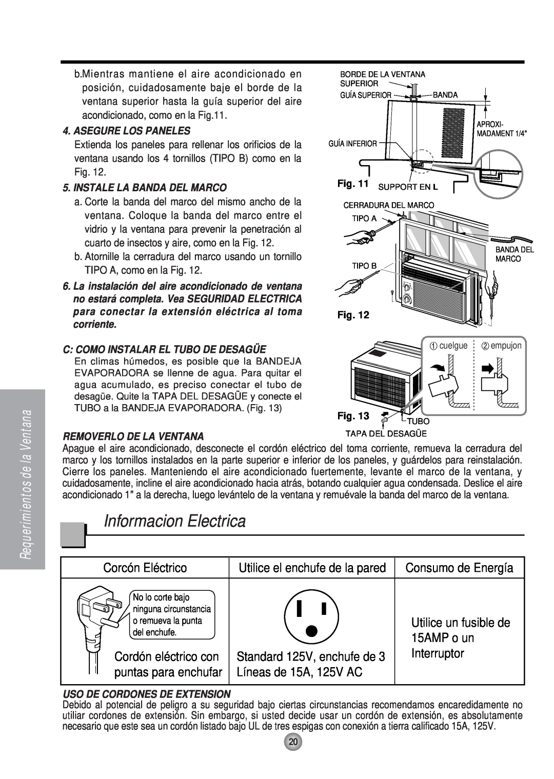 Panasonic HQ-2051RH manual Informacion Electrica, Corcón Eléctrico, Utilice el enchufe de la pared, 15AMP o un, Interruptor 