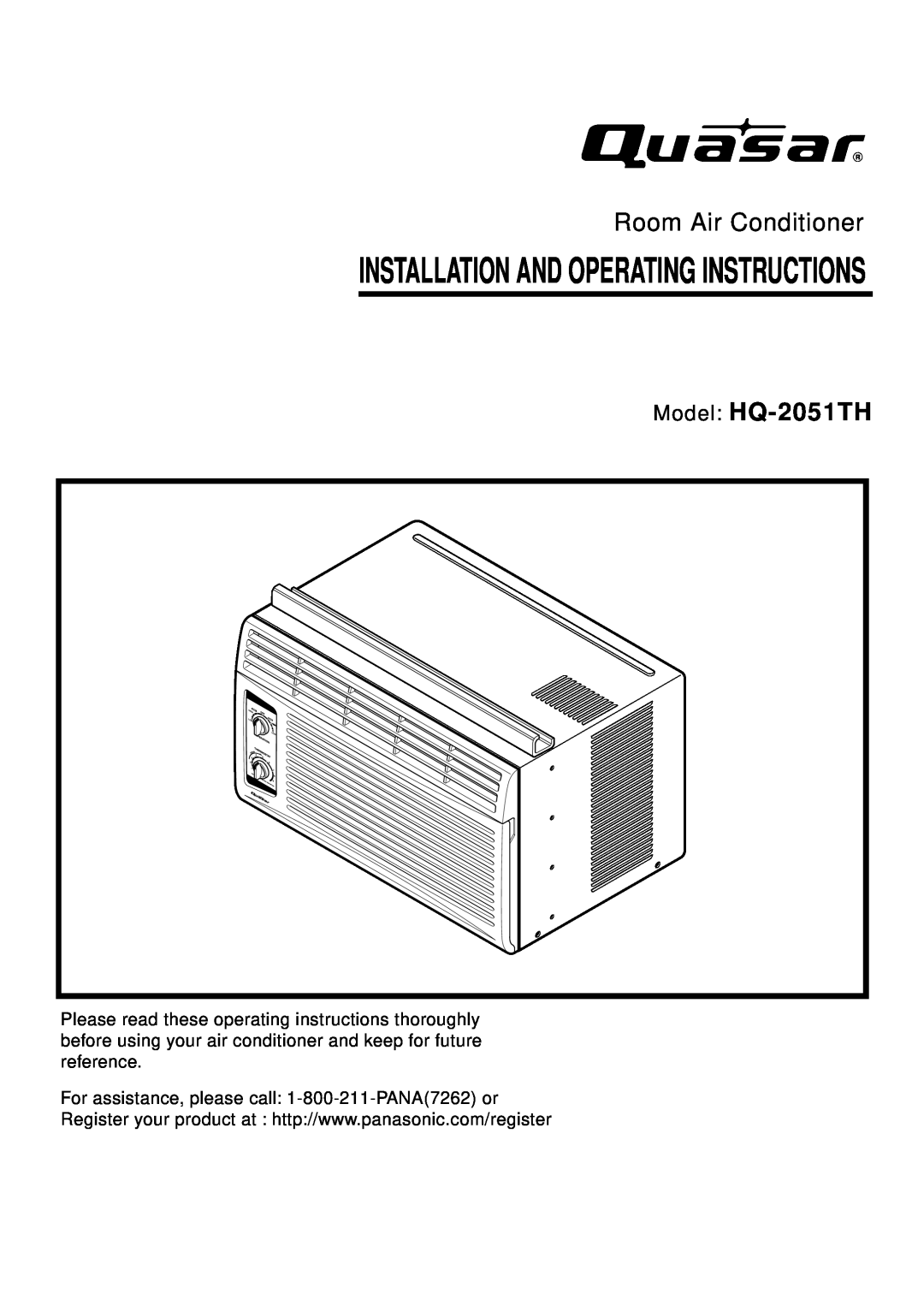 Panasonic manual Model HQ-2051TH, Installation And Operating Instructions, Room Air Conditioner 