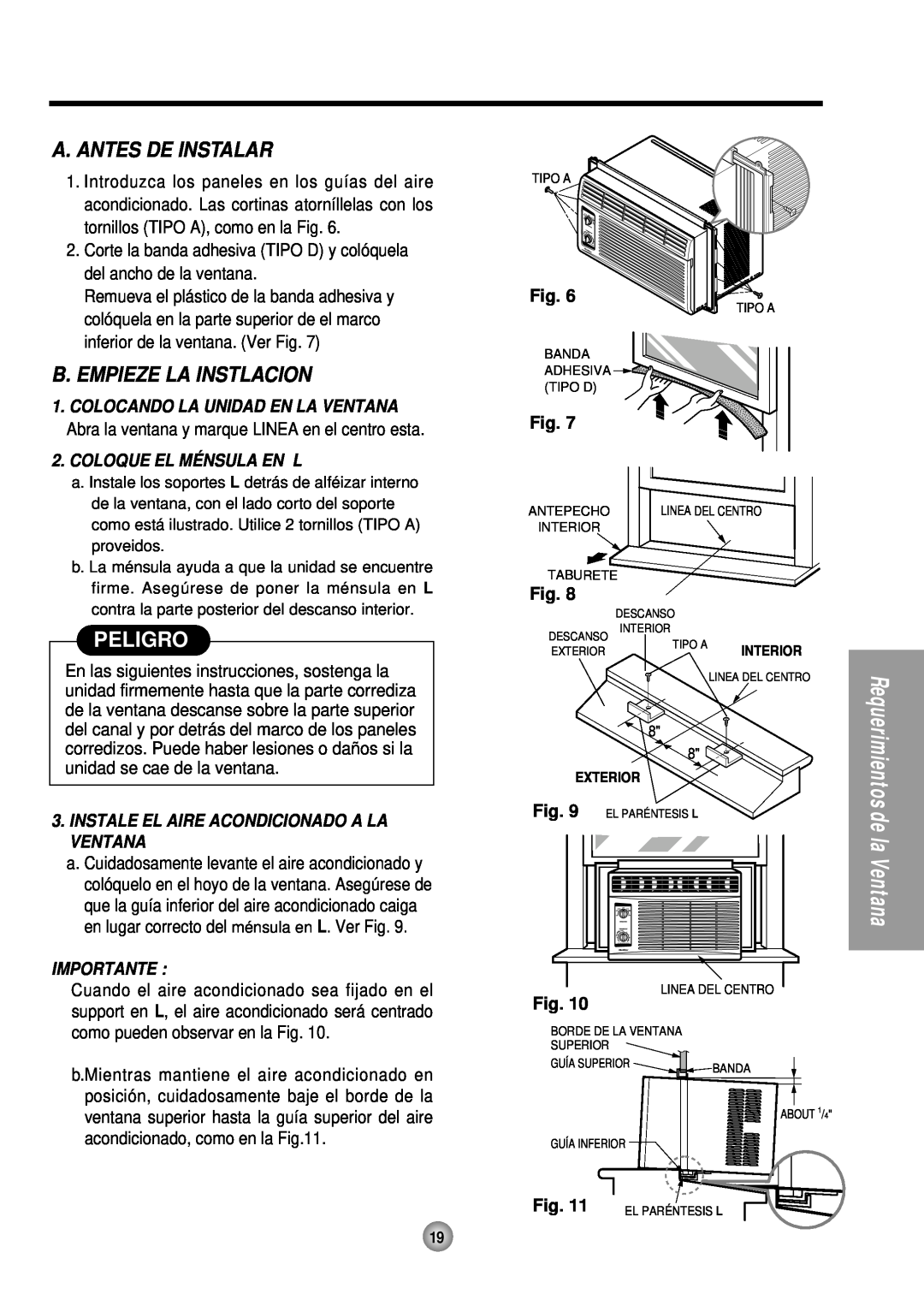 Panasonic HQ-2051TH manual A. Antes De Instalar, B.Empieze La Instlacion, Peligro, Coloque El Ménsula En L, Importante 