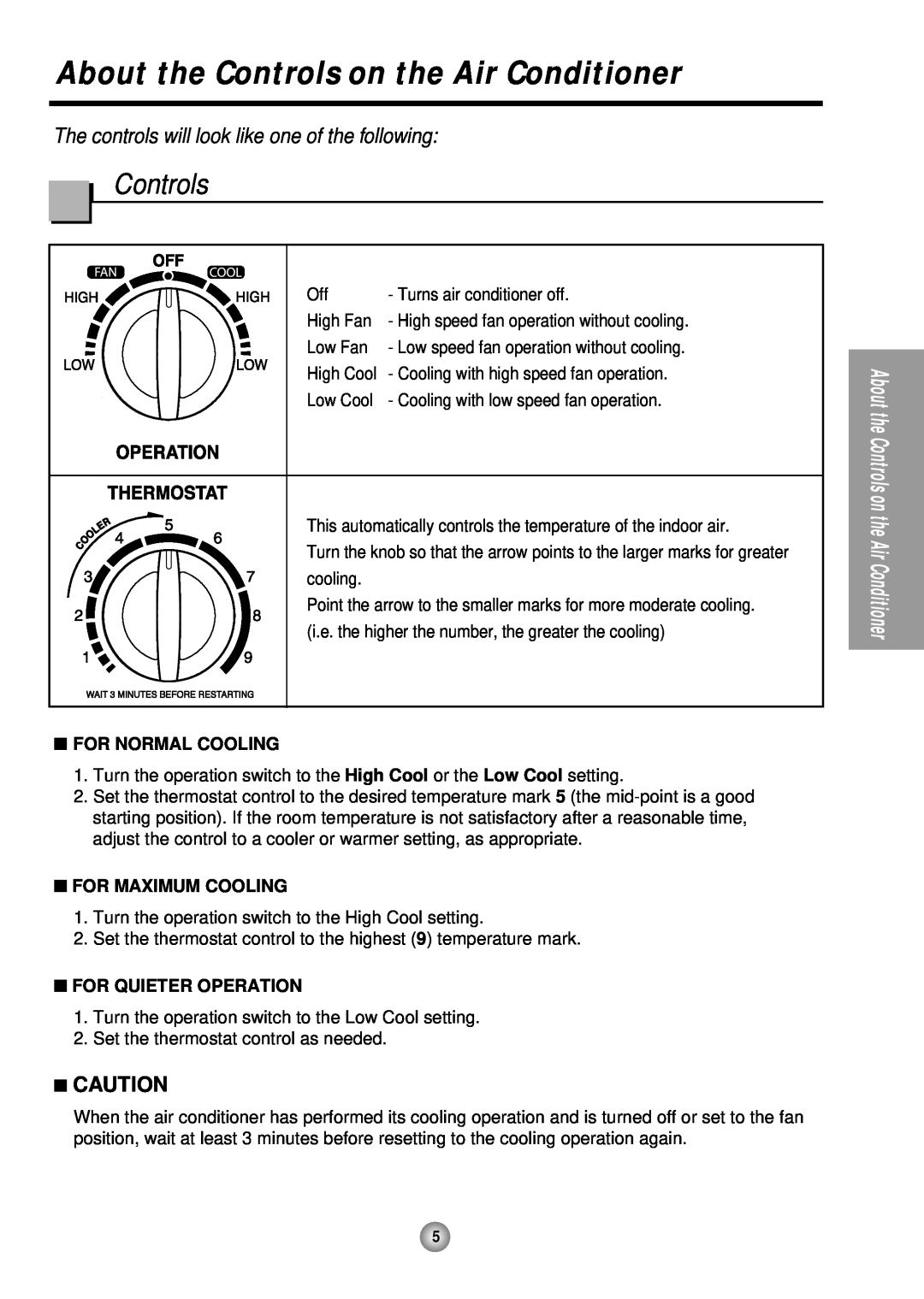 Panasonic HQ-2051TH manual About the Controls on the Air Conditioner, The controls will look like one of the following 