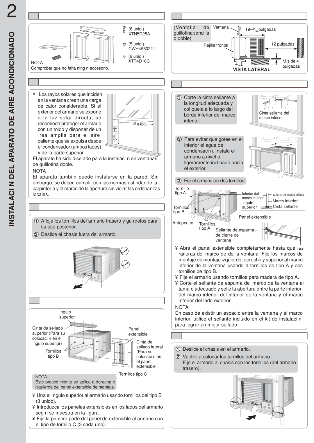 Panasonic HQ-2121SH Accesorios, Requisitos DE LA Ventana, Procedimientos DE Instalación Seleccione LA Mejor Ubicación 