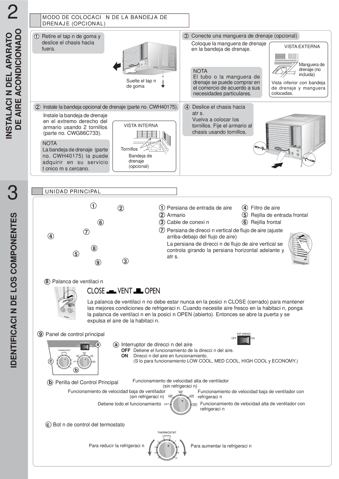 Panasonic HQ-2121SH, HQ-2101SH Identificación DE LOS Componentes, Modo DE Colocación DE LA Bandeja DE Drenaje Opcional 