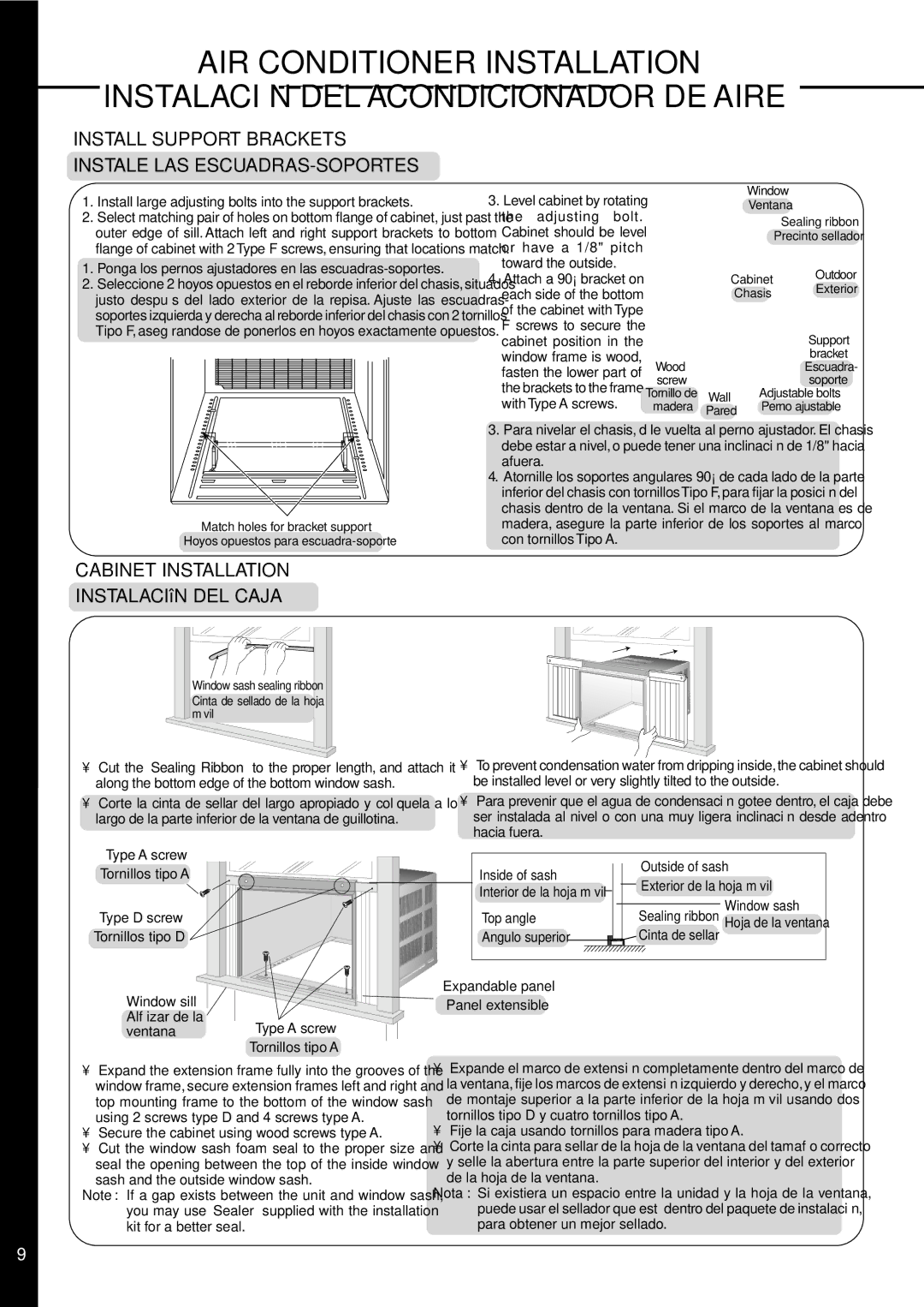 Panasonic HQ-2201SH Install Support Brackets Instale LAS ESCUADRAS-SOPORTES, Cabinet Installation Instalación DEL Caja 