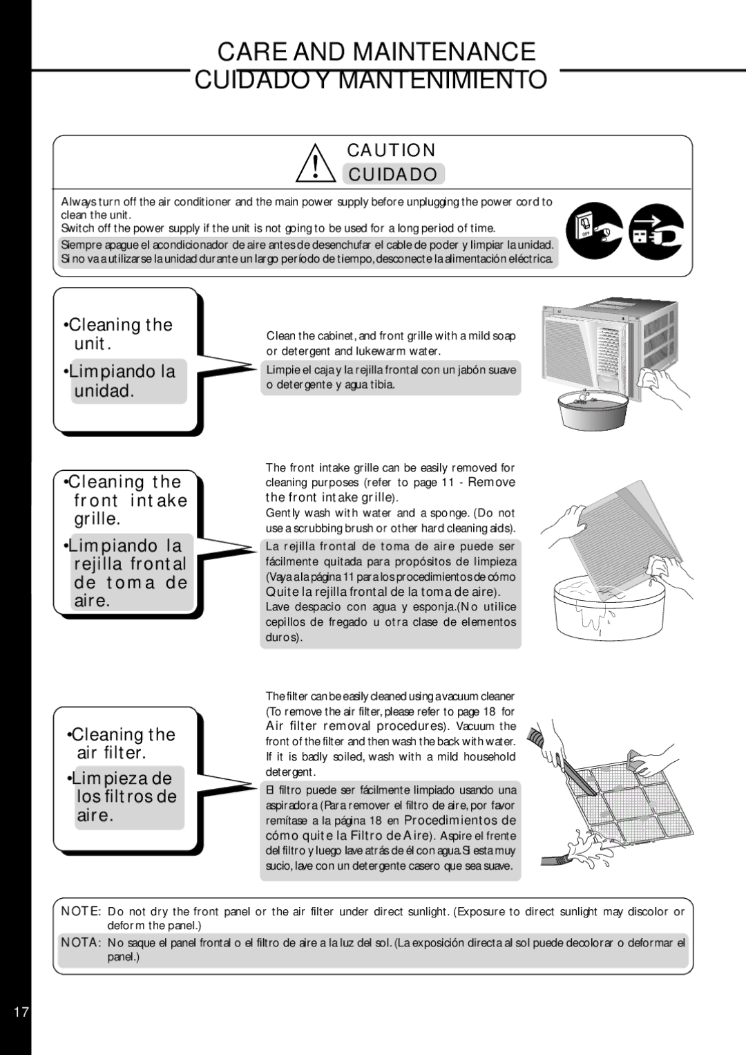 Panasonic HQ-2201SH manual Care and Maintenance Cuidadoy Mantenimiento 