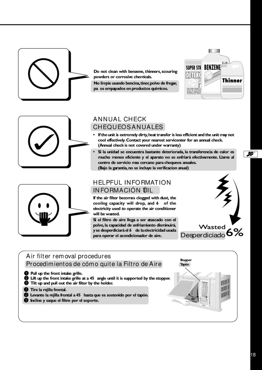 Panasonic HQ-2201SH manual Annual Check Chequeos Anuales, Helpful Information Información Útil, Desperdiciado 