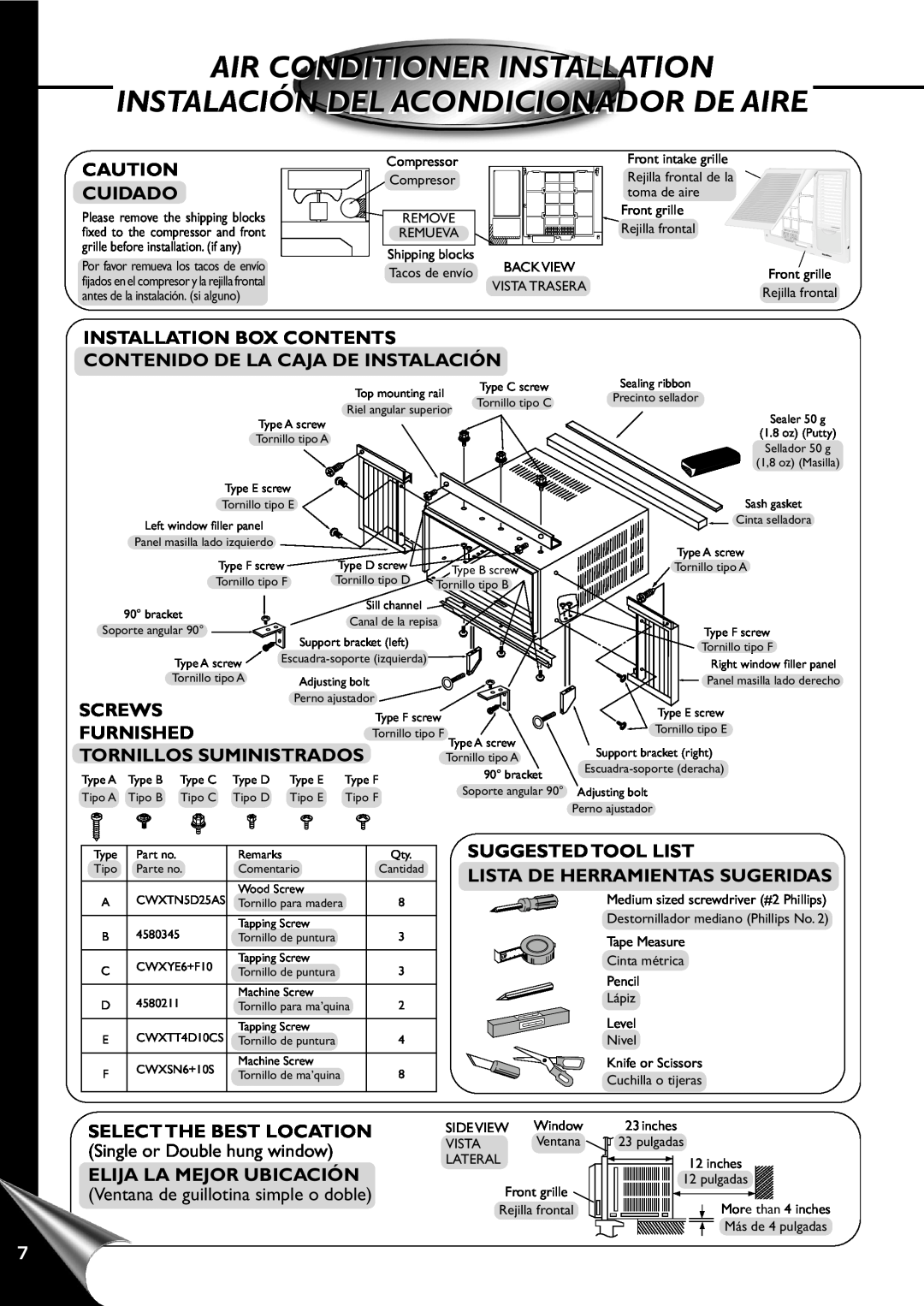 Panasonic HQ-2201SH manual Air Conditioner Installation, Instalación Del Acondicionador De Aire 