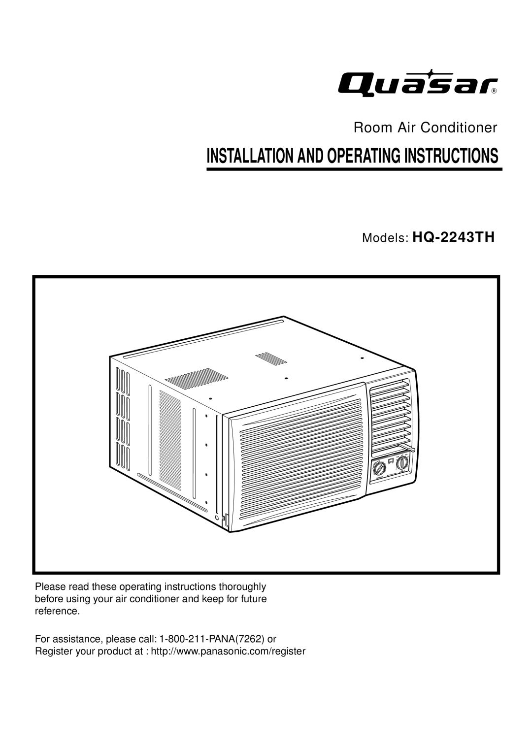 Panasonic HQ-2243TH manual Installation and Operating Instructions 