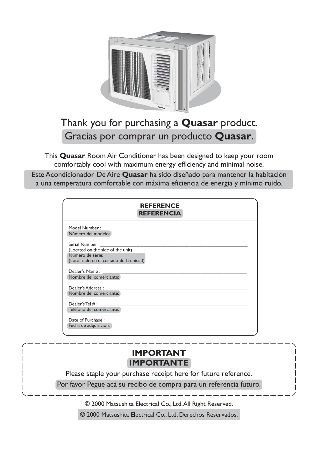 Panasonic HQ2061QH, HQ2081QH operating instructions Importante, Reference Referencia 