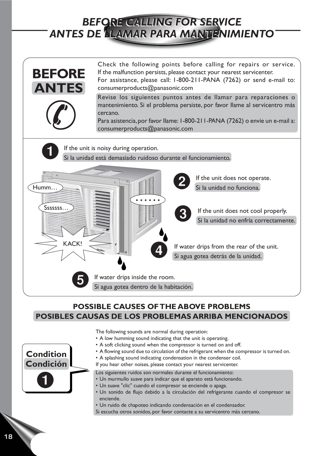 Panasonic HQ2061QH, HQ2081QH Possible Causes of the Above Problems, Posibles Causas DE LOS Problemas Arriba Mencionados 