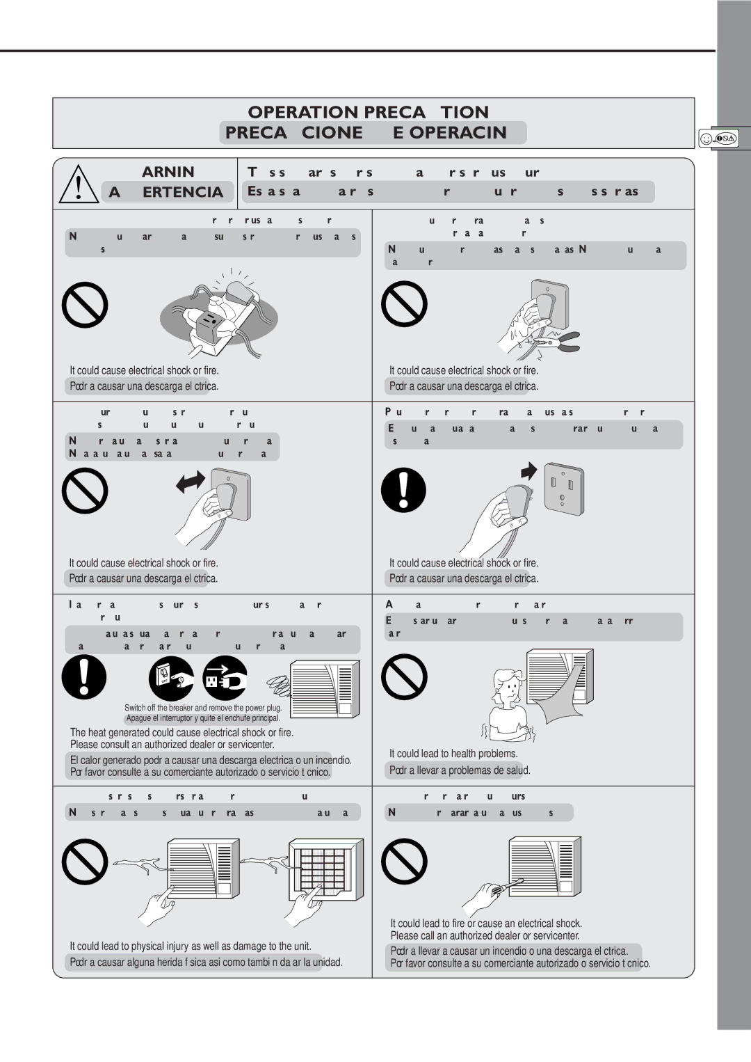 Panasonic HQ2081QH, HQ2061QH operating instructions Operation Precautions Precauciones DE Operación, Advertencia 