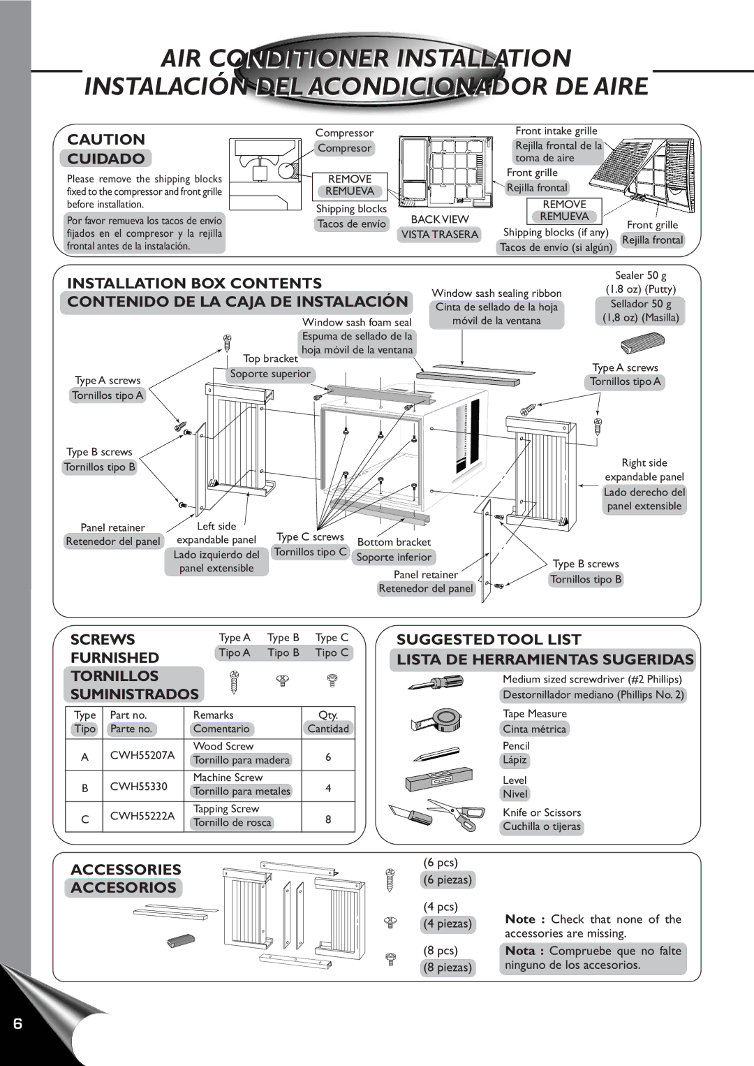 Panasonic HQ2061QH, HQ2081QH Screws, Furnished, Tornillos Suministrados, Piezas Ninguno de los accesorios 