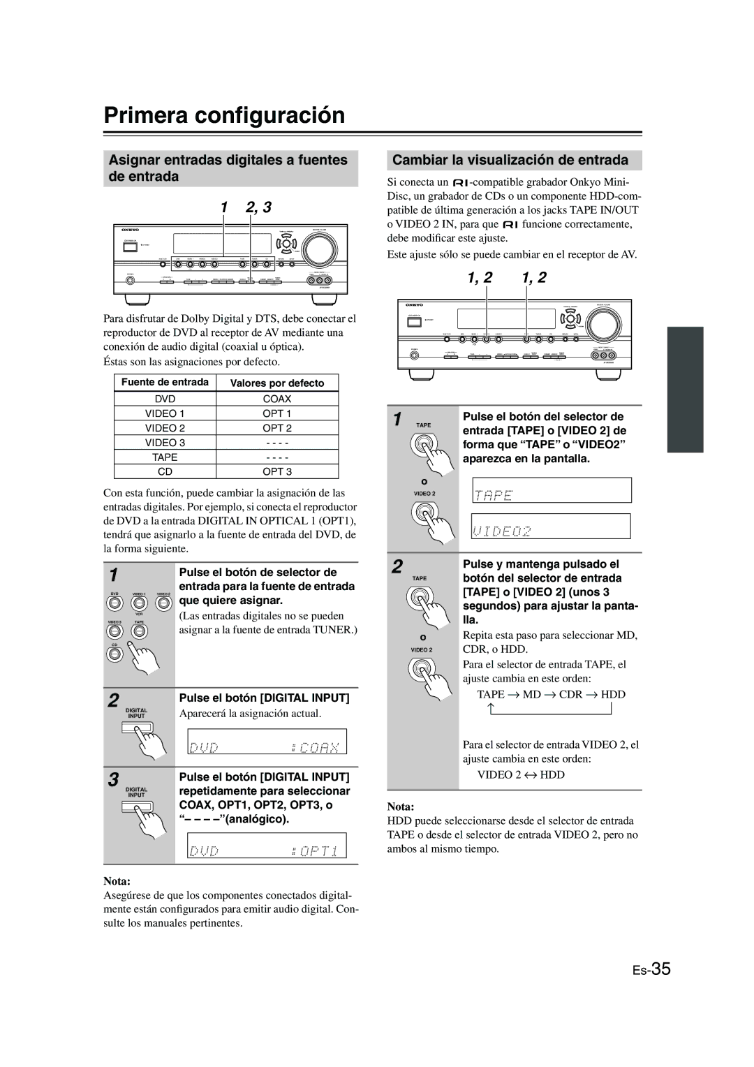 Panasonic HT-S790 manual Primera conﬁguración, Asignar entradas digitales a fuentes de entrada 