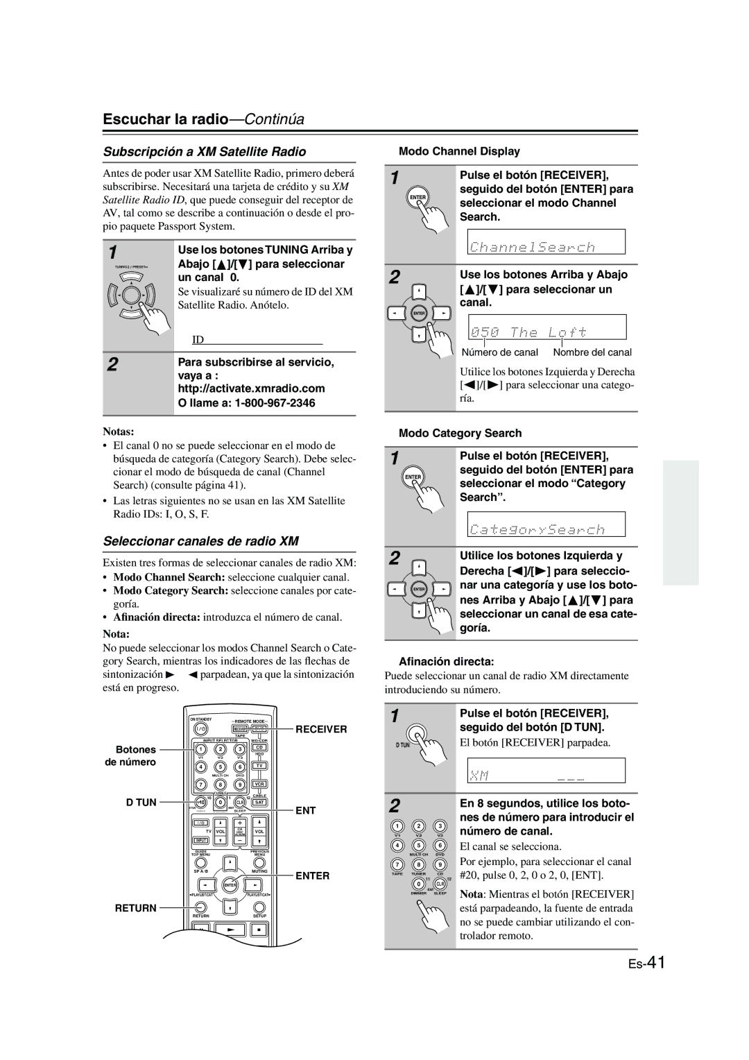 Panasonic HT-S790 manual Subscripción a XM Satellite Radio, Seleccionar canales de radio XM 