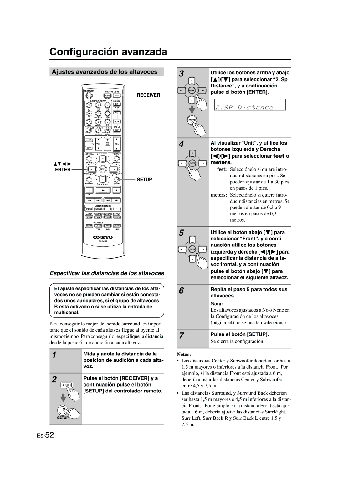 Panasonic HT-S790 Conﬁguración avanzada, Ajustes avanzados de los altavoces, Especiﬁcar las distancias de los altavoces 